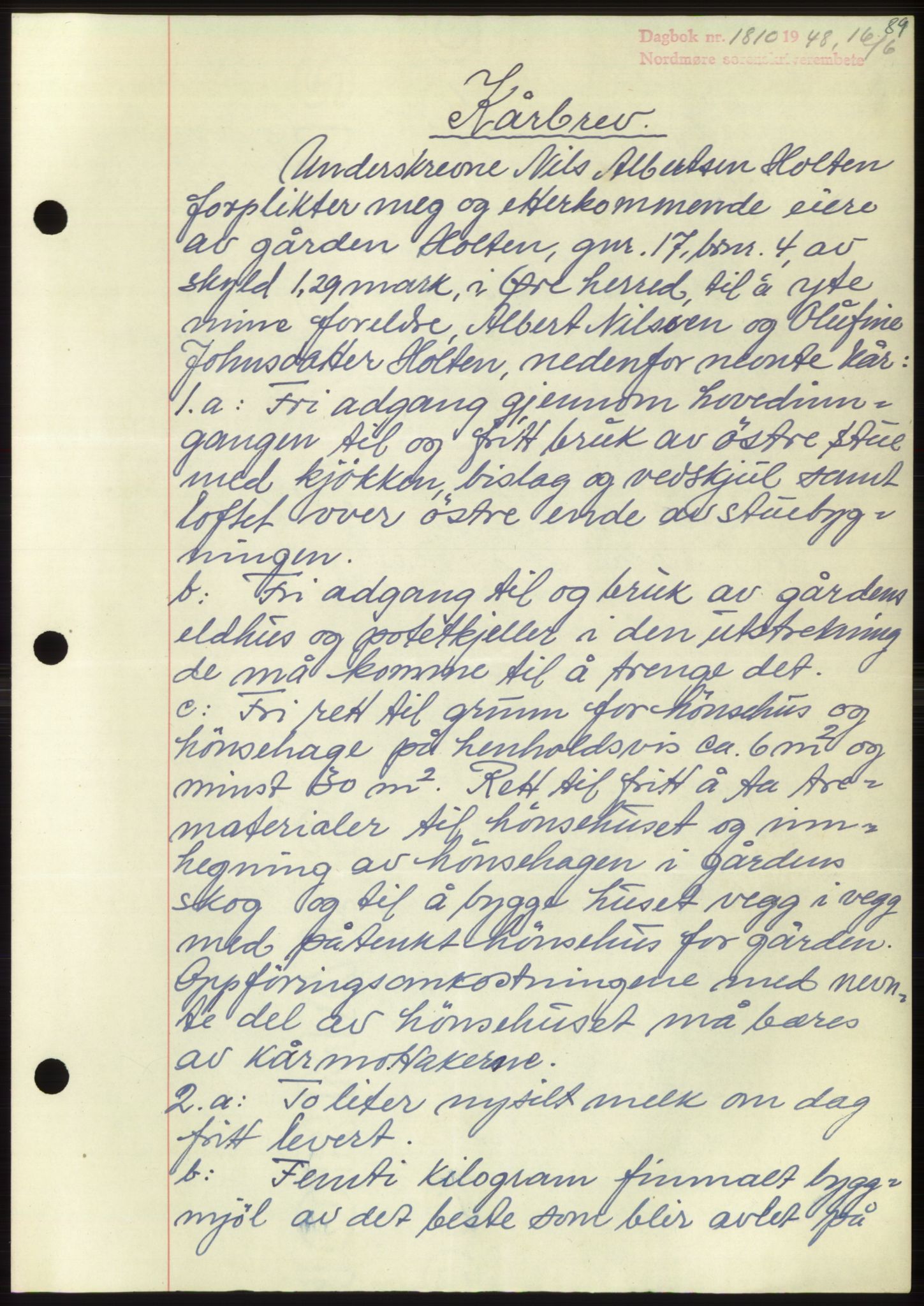 Nordmøre sorenskriveri, SAT/A-4132/1/2/2Ca: Pantebok nr. B99, 1948-1948, Dagboknr: 1810/1948