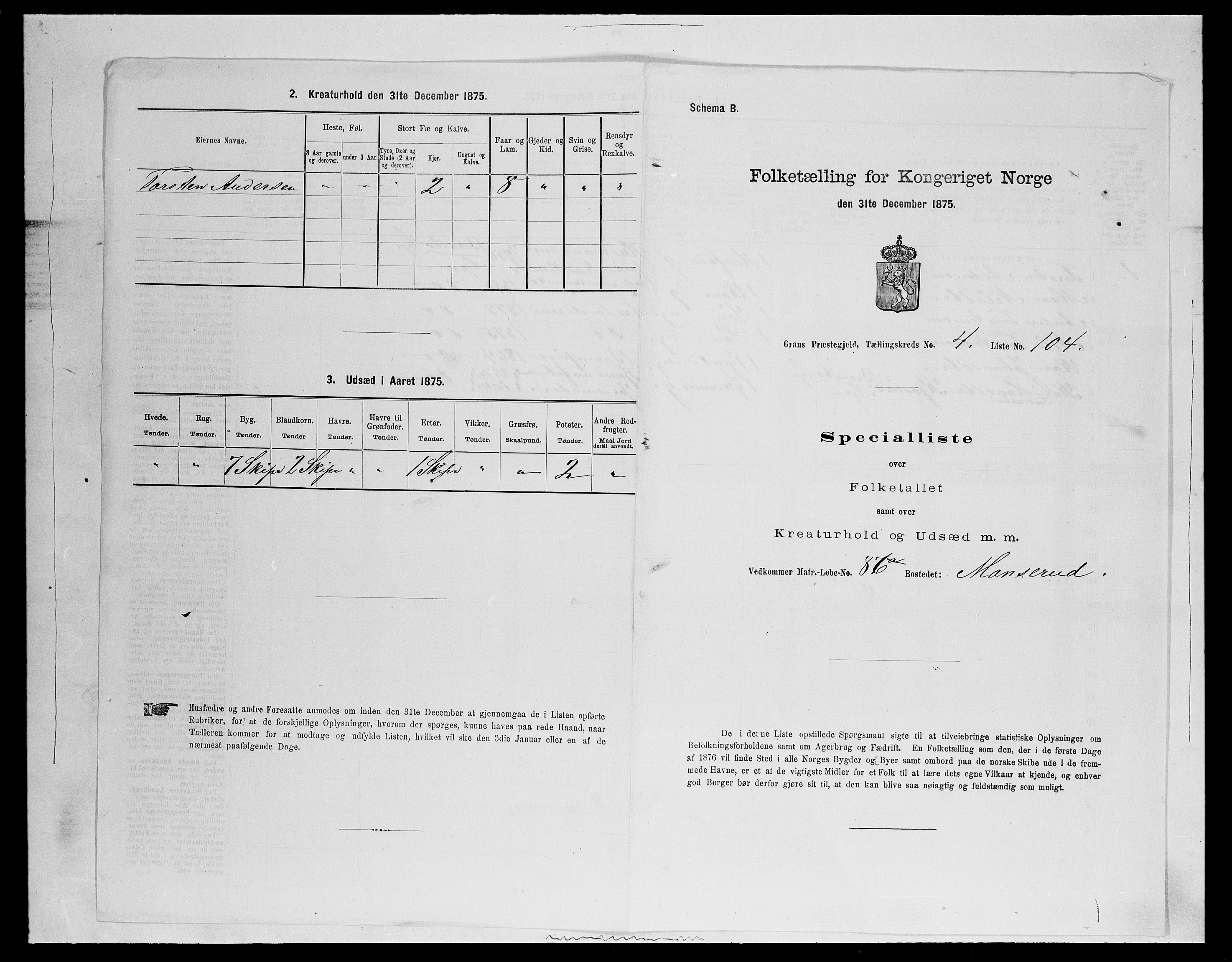 SAH, Folketelling 1875 for 0534P Gran prestegjeld, 1875, s. 756