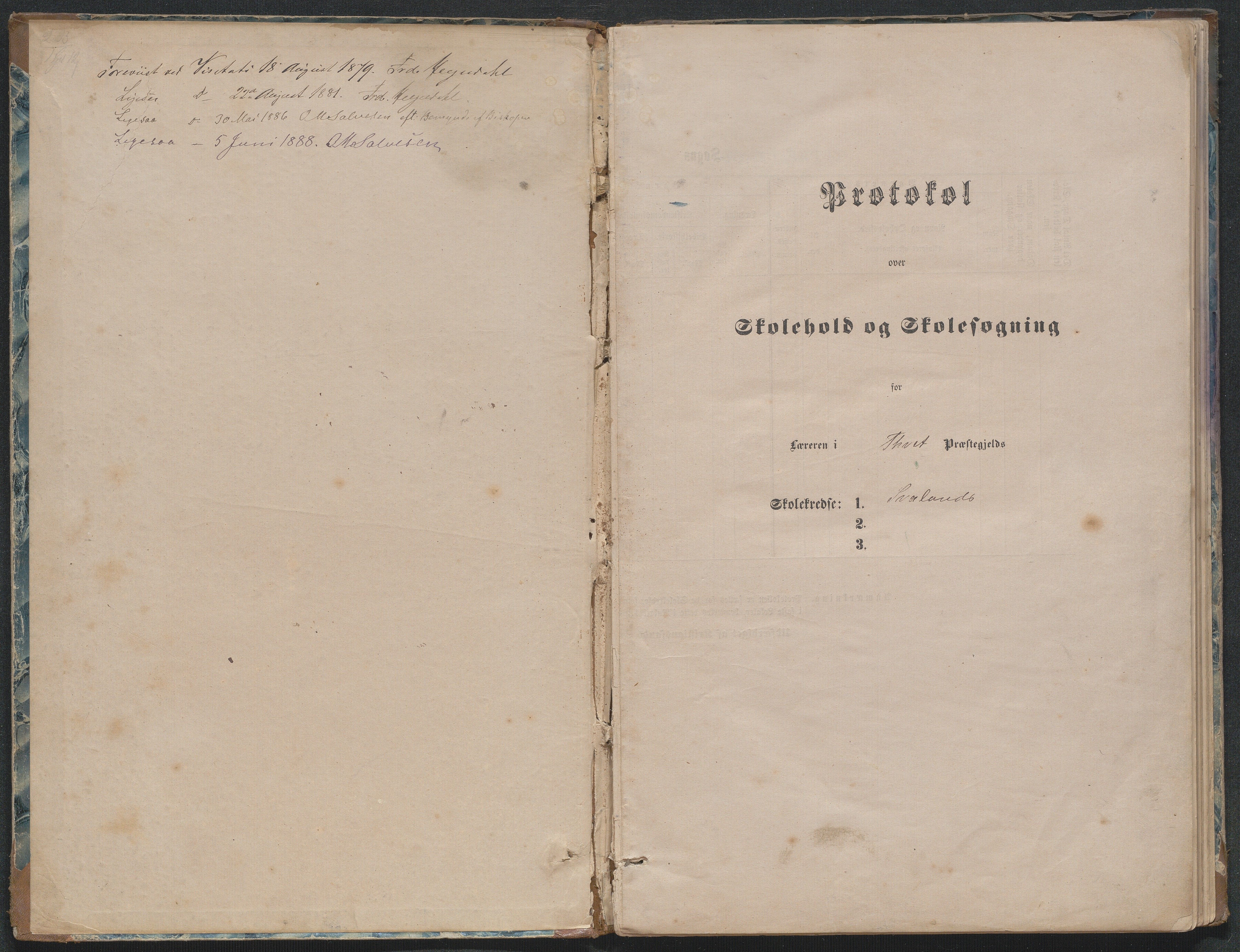Birkenes kommune, Ås/Svaland skolekrets, AAMA/KA0928-550i_91/F02/L0001: Skoleprotokoll Svaland, Skjerkilen, Ås, 1875-1914, s. 1