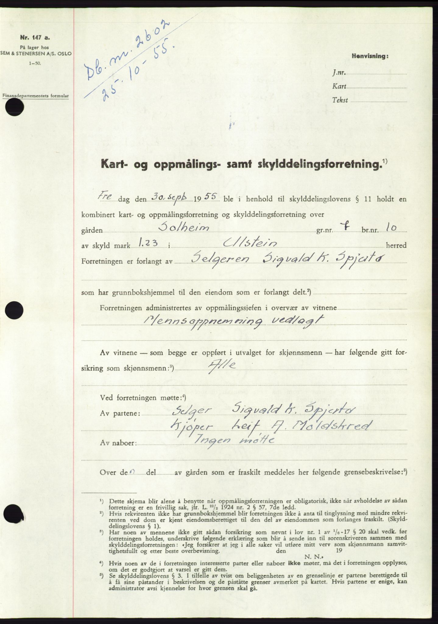 Søre Sunnmøre sorenskriveri, SAT/A-4122/1/2/2C/L0102: Pantebok nr. 28A, 1955-1956, Dagboknr: 2602/1955