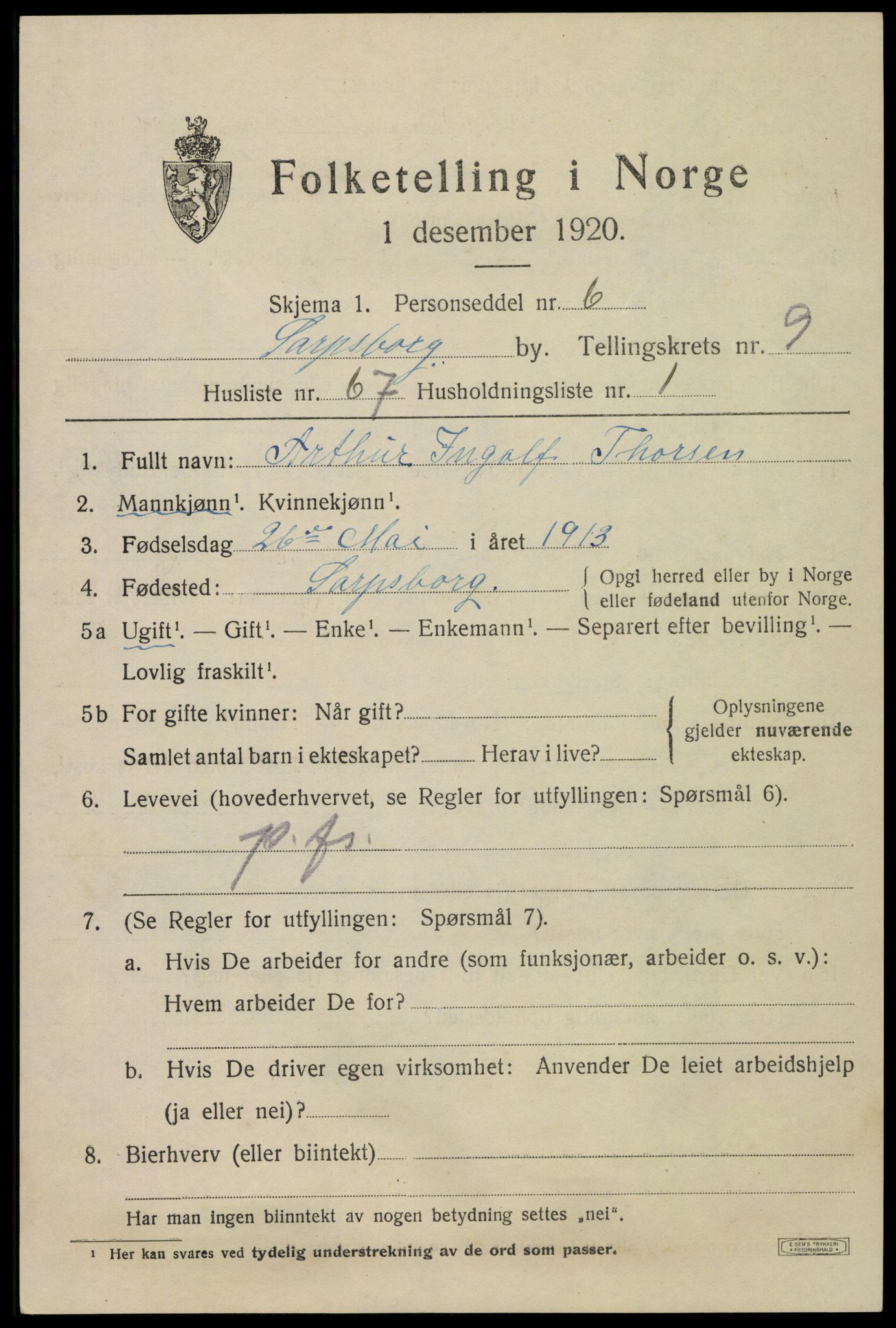 SAO, Folketelling 1920 for 0102 Sarpsborg kjøpstad, 1920, s. 20294