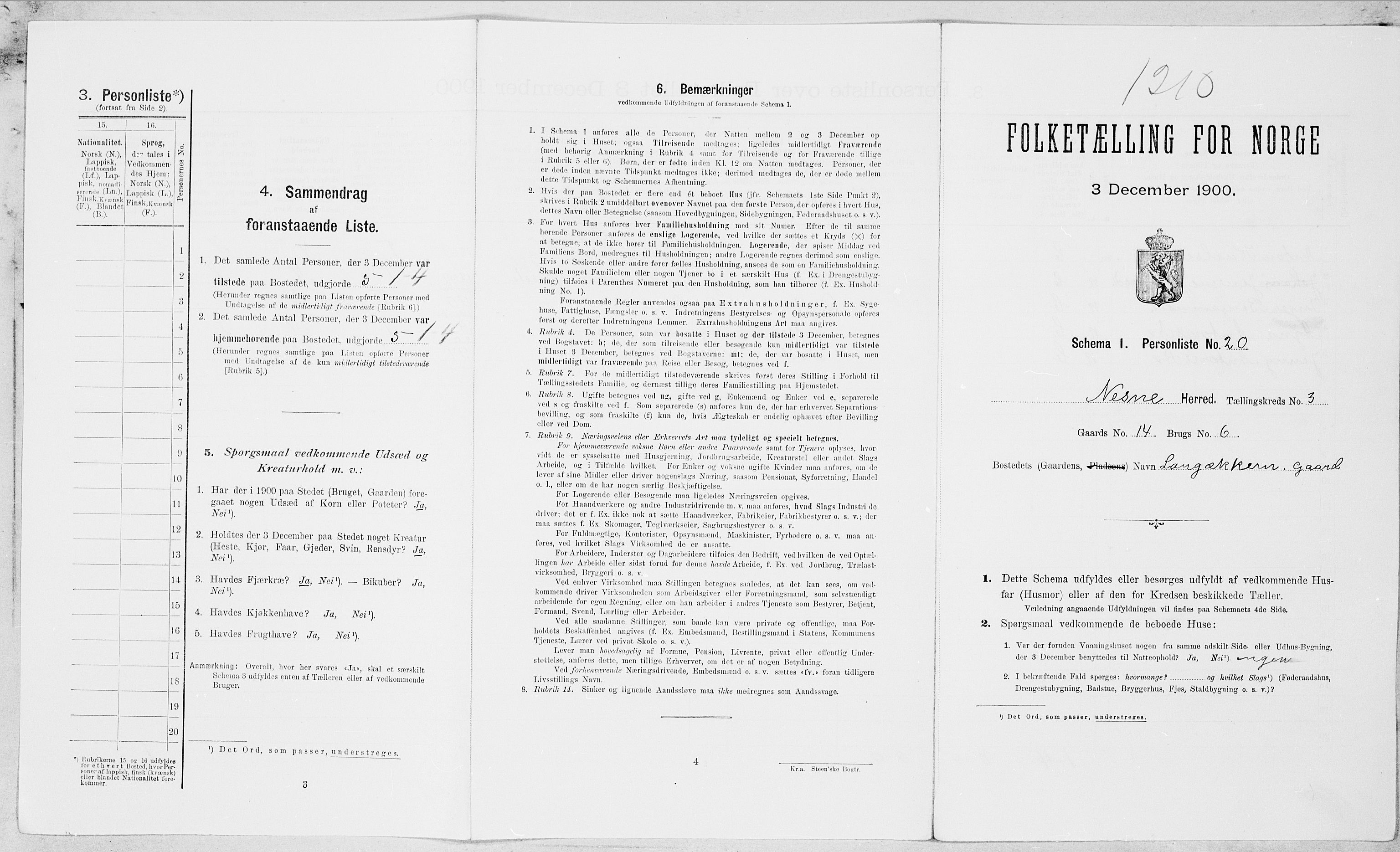 SAT, Folketelling 1900 for 1828 Nesna herred, 1900, s. 210