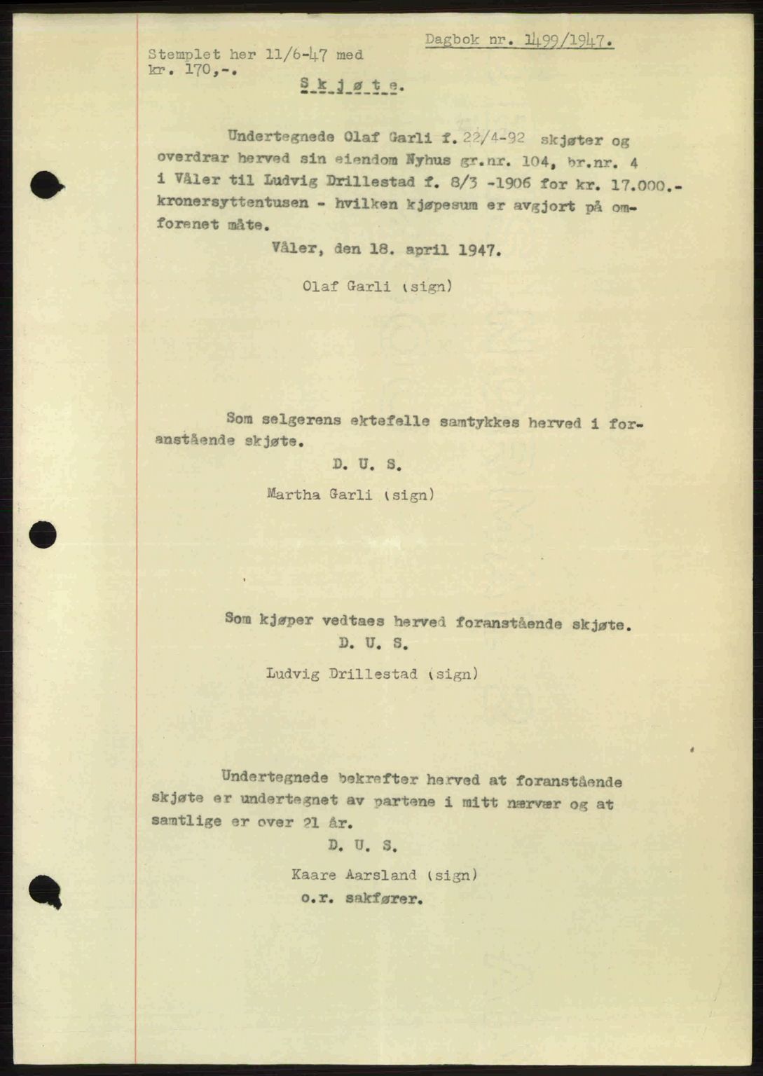 Moss sorenskriveri, SAO/A-10168: Pantebok nr. A17, 1947-1947, Dagboknr: 1499/1947