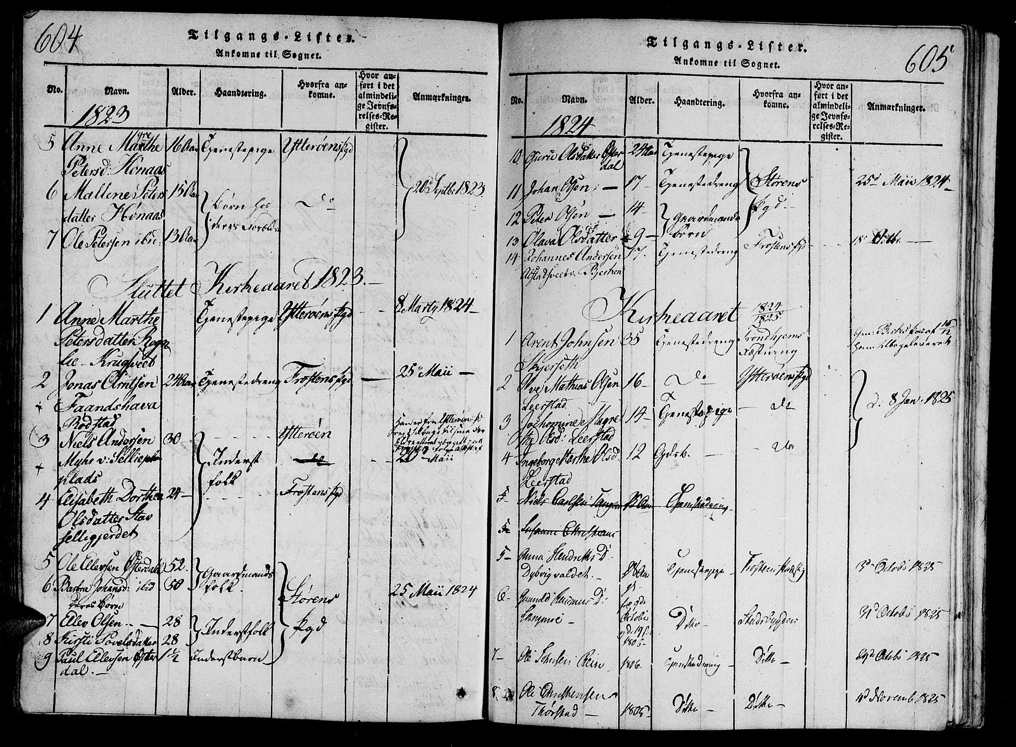 Ministerialprotokoller, klokkerbøker og fødselsregistre - Nord-Trøndelag, AV/SAT-A-1458/701/L0005: Ministerialbok nr. 701A05 /1, 1816-1825, s. 604-605