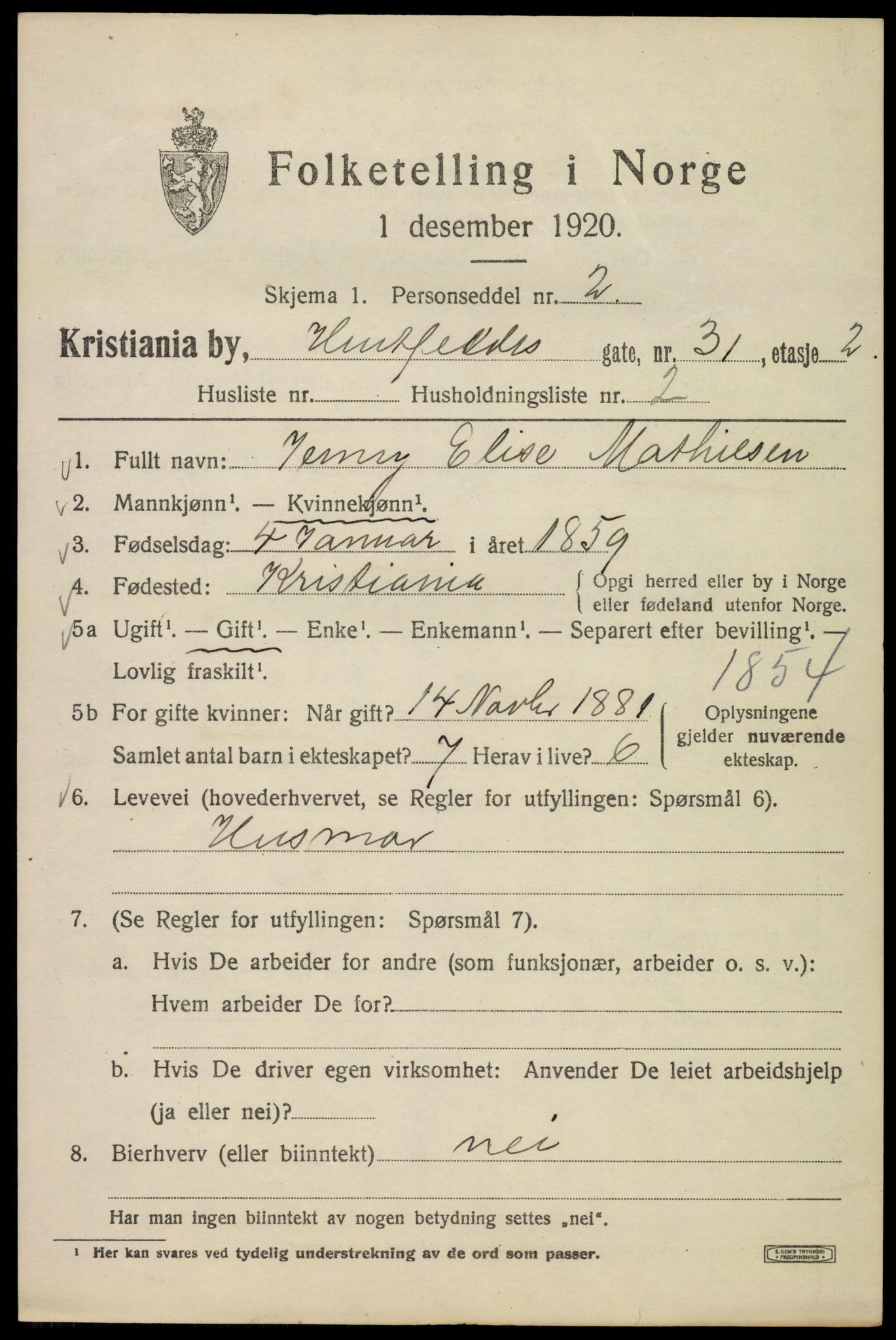 SAO, Folketelling 1920 for 0301 Kristiania kjøpstad, 1920, s. 300917