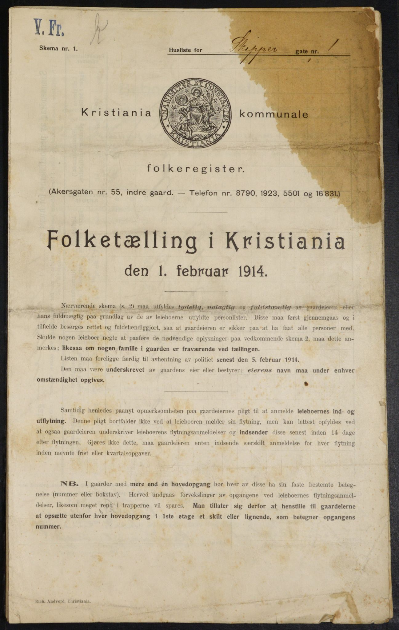 OBA, Kommunal folketelling 1.2.1914 for Kristiania, 1914, s. 95332