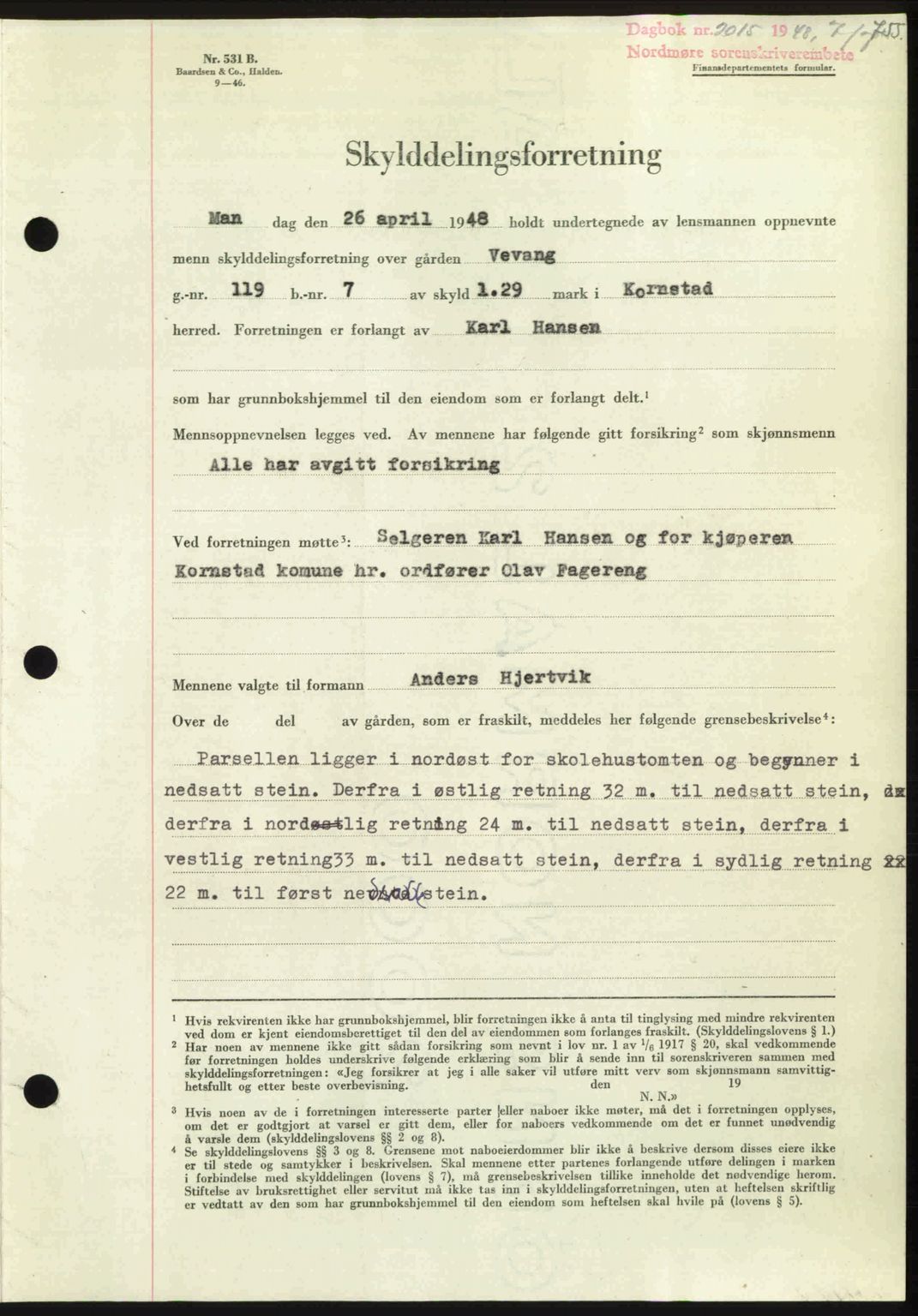 Nordmøre sorenskriveri, SAT/A-4132/1/2/2Ca: Pantebok nr. A108, 1948-1948, Dagboknr: 2015/1948