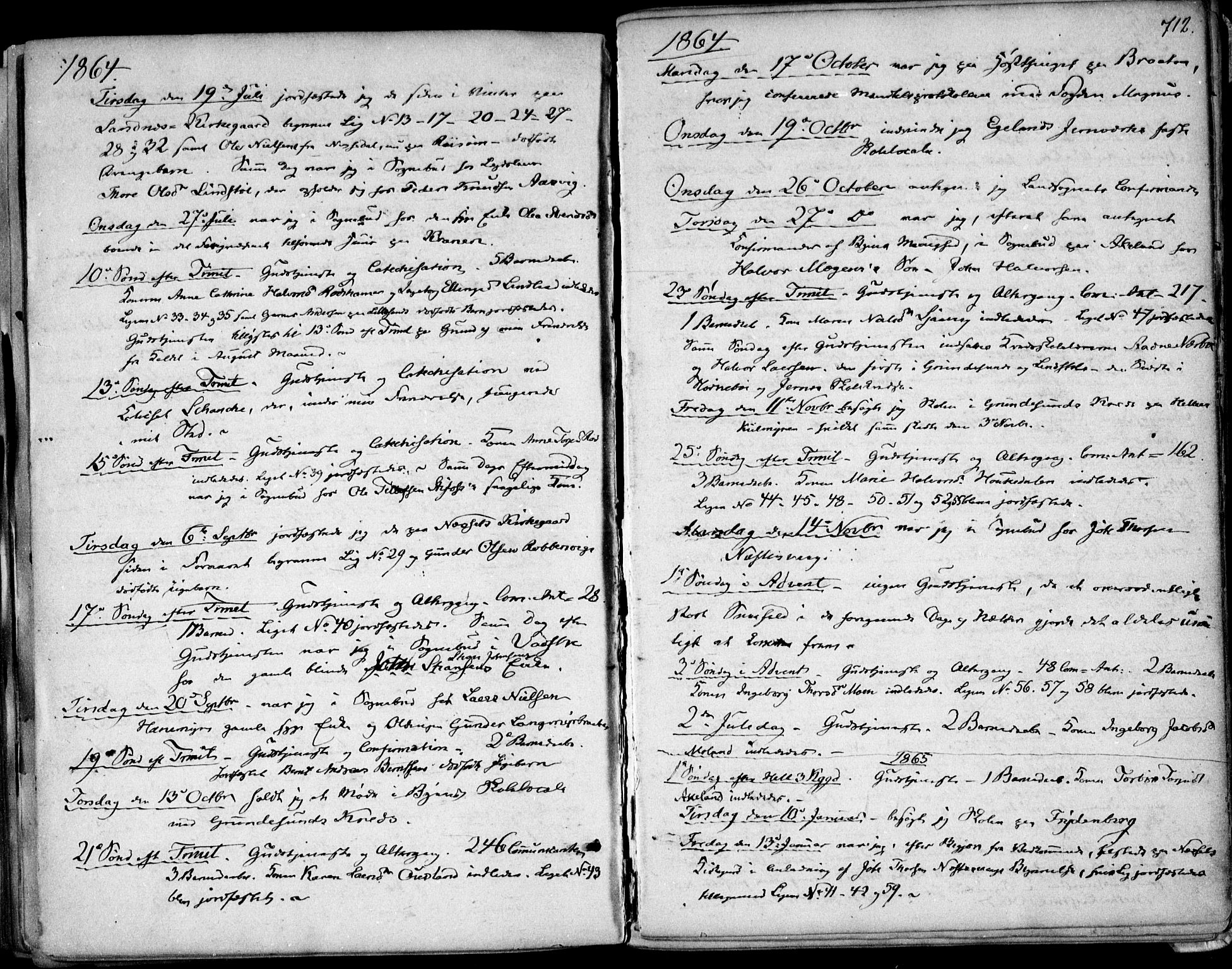 Søndeled sokneprestkontor, AV/SAK-1111-0038/F/Fa/L0003: Ministerialbok nr. A 3, 1861-1879, s. 712