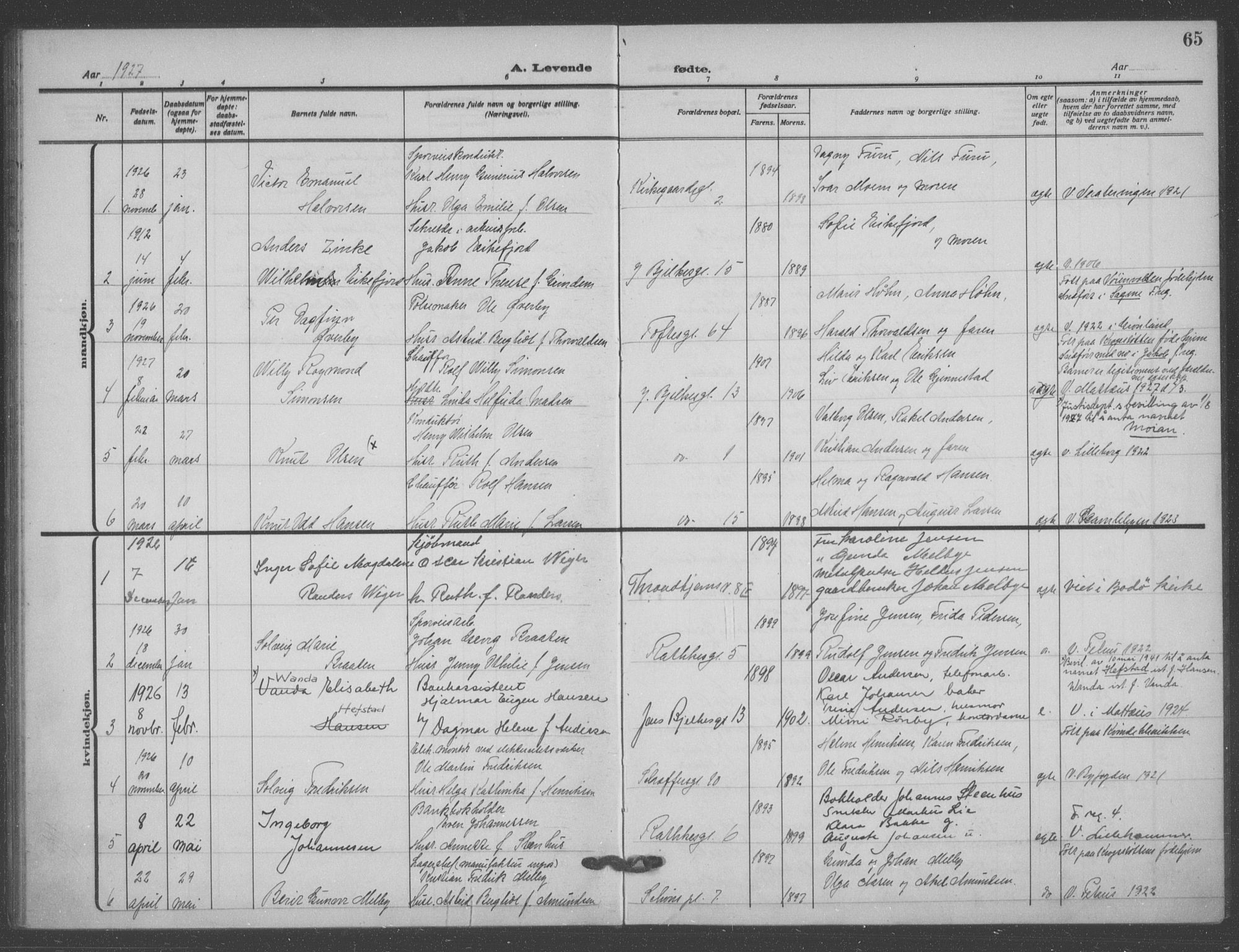 Matteus prestekontor Kirkebøker, AV/SAO-A-10870/F/Fa/L0001: Ministerialbok nr. 1, 1917-1938, s. 65