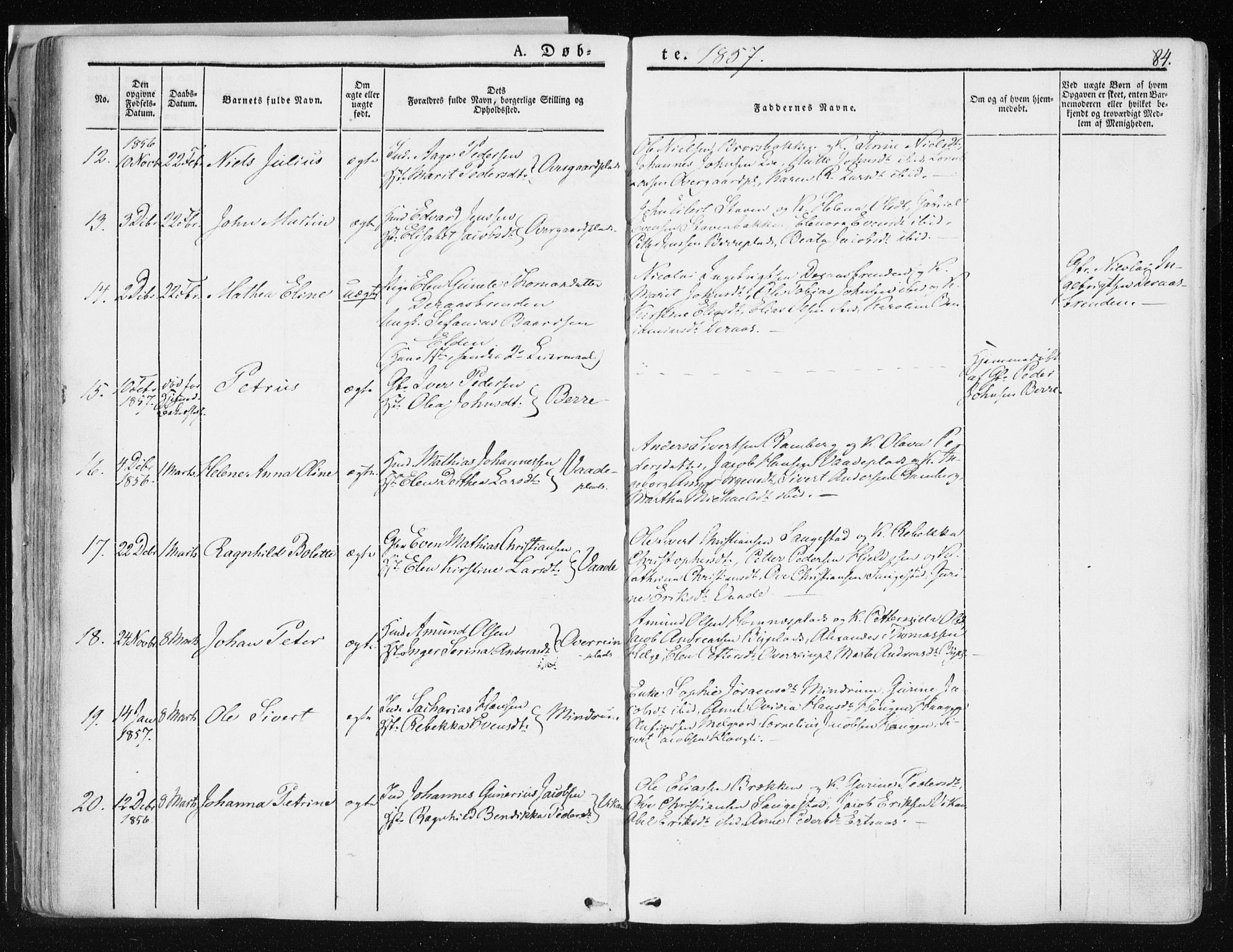Ministerialprotokoller, klokkerbøker og fødselsregistre - Nord-Trøndelag, SAT/A-1458/741/L0393: Ministerialbok nr. 741A07, 1849-1863, s. 84