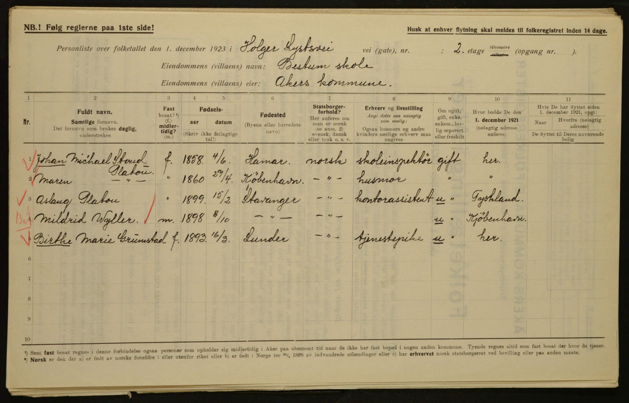 , Kommunal folketelling 1.12.1923 for Aker, 1923, s. 2577