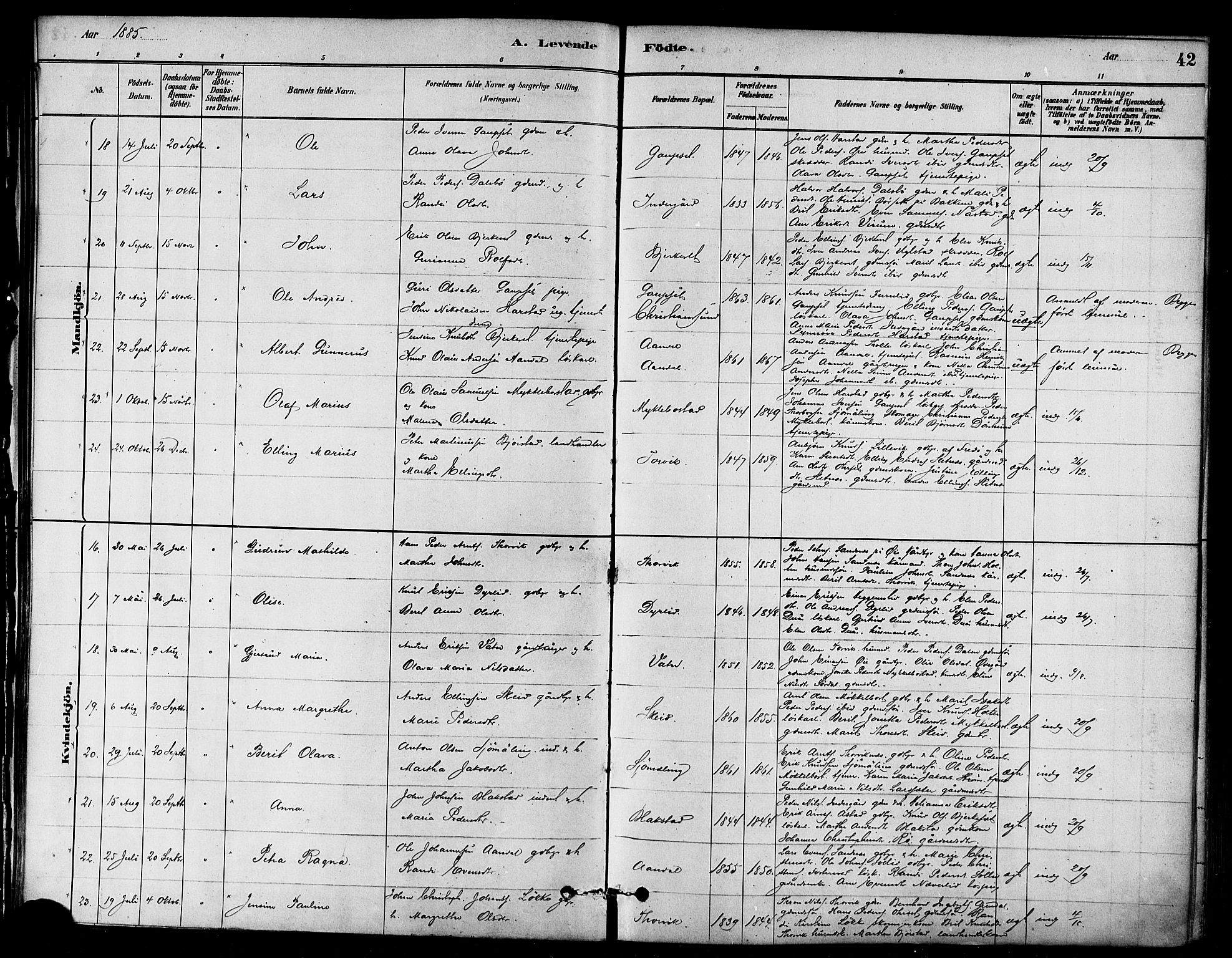 Ministerialprotokoller, klokkerbøker og fødselsregistre - Møre og Romsdal, AV/SAT-A-1454/584/L0967: Ministerialbok nr. 584A07, 1879-1894, s. 42