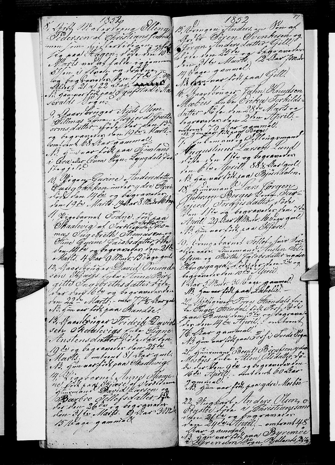 Oddernes sokneprestkontor, AV/SAK-1111-0033/F/Fb/Fba/L0005: Klokkerbok nr. B 5, 1846-1859, s. 17