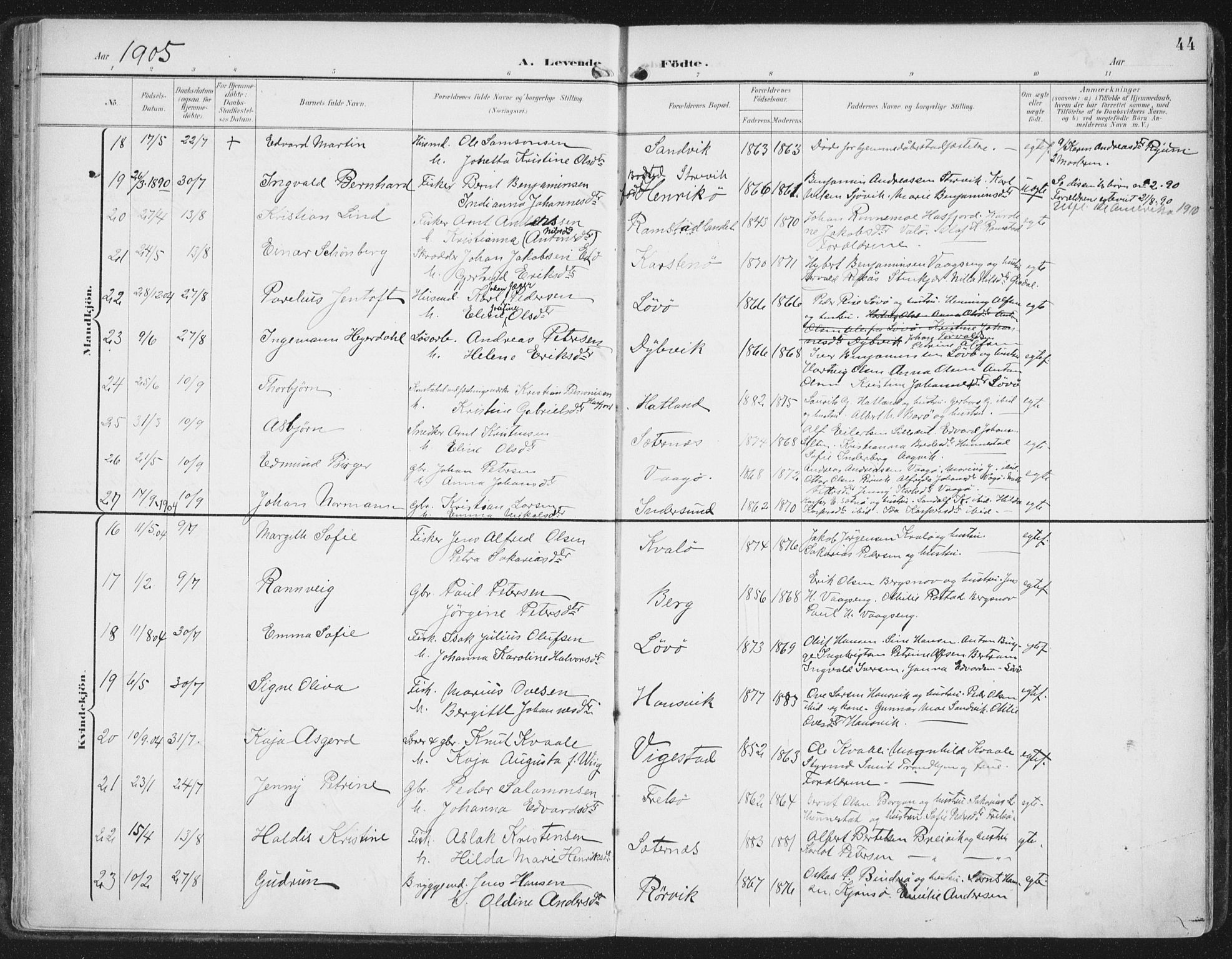 Ministerialprotokoller, klokkerbøker og fødselsregistre - Nord-Trøndelag, AV/SAT-A-1458/786/L0688: Ministerialbok nr. 786A04, 1899-1912, s. 44