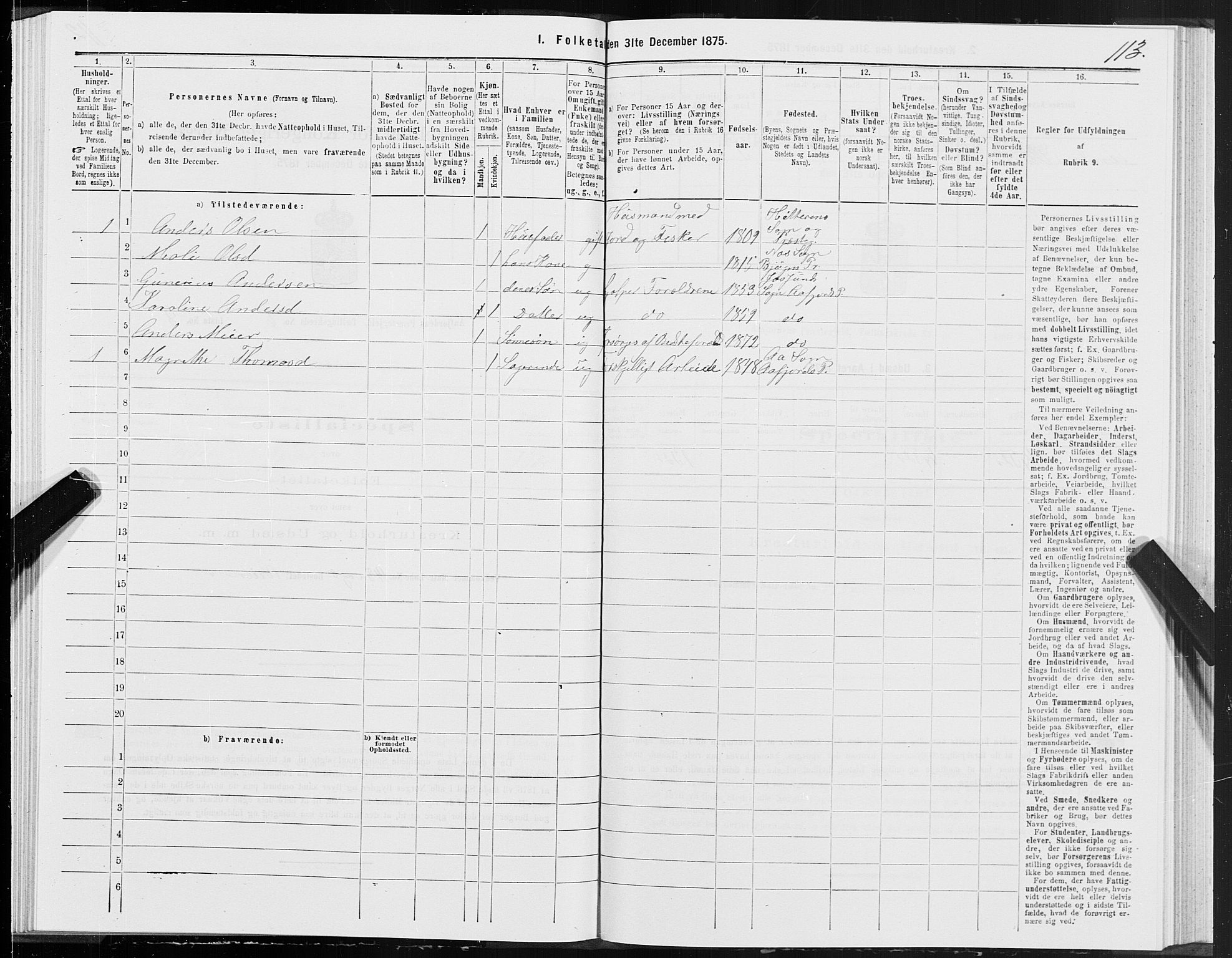 SAT, Folketelling 1875 for 1630P Aafjorden prestegjeld, 1875, s. 3113