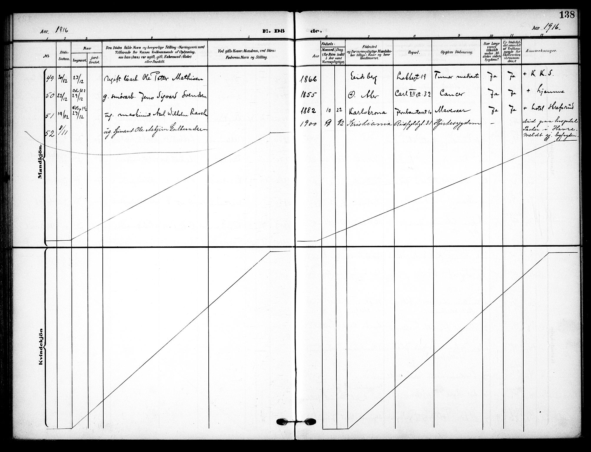 Vaterland prestekontor Kirkebøker, AV/SAO-A-10880/F/Fa/L0002: Ministerialbok nr. 2, 1907-1921, s. 138
