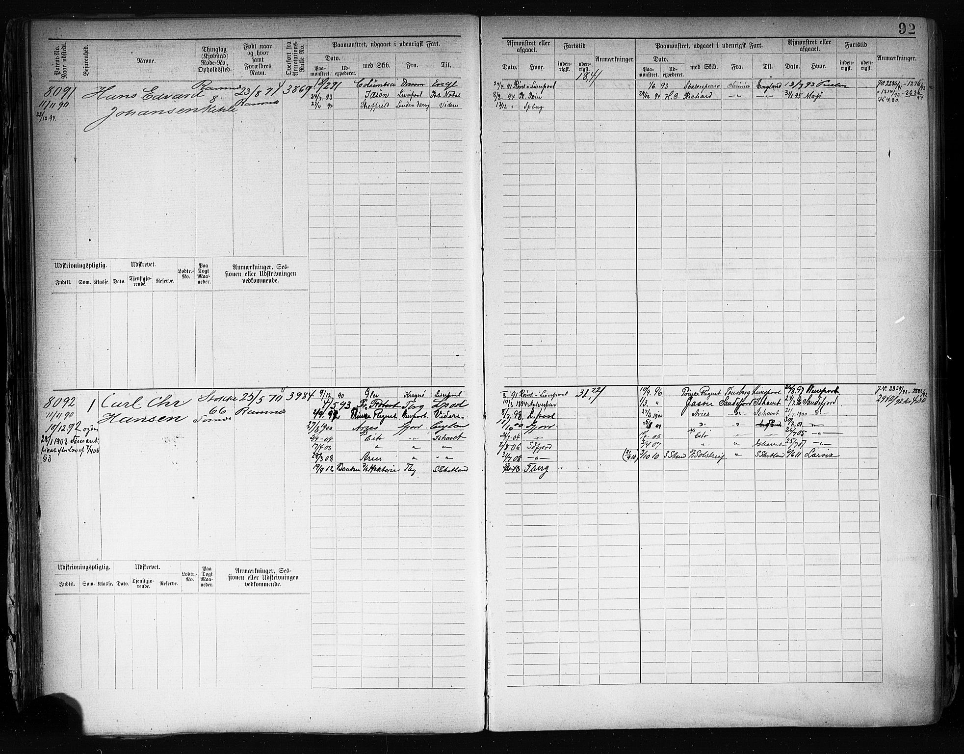 Tønsberg innrulleringskontor, AV/SAKO-A-786/F/Fc/Fcb/L0008: Hovedrulle Patent nr. 7907-9042, 1889-1900, s. 95