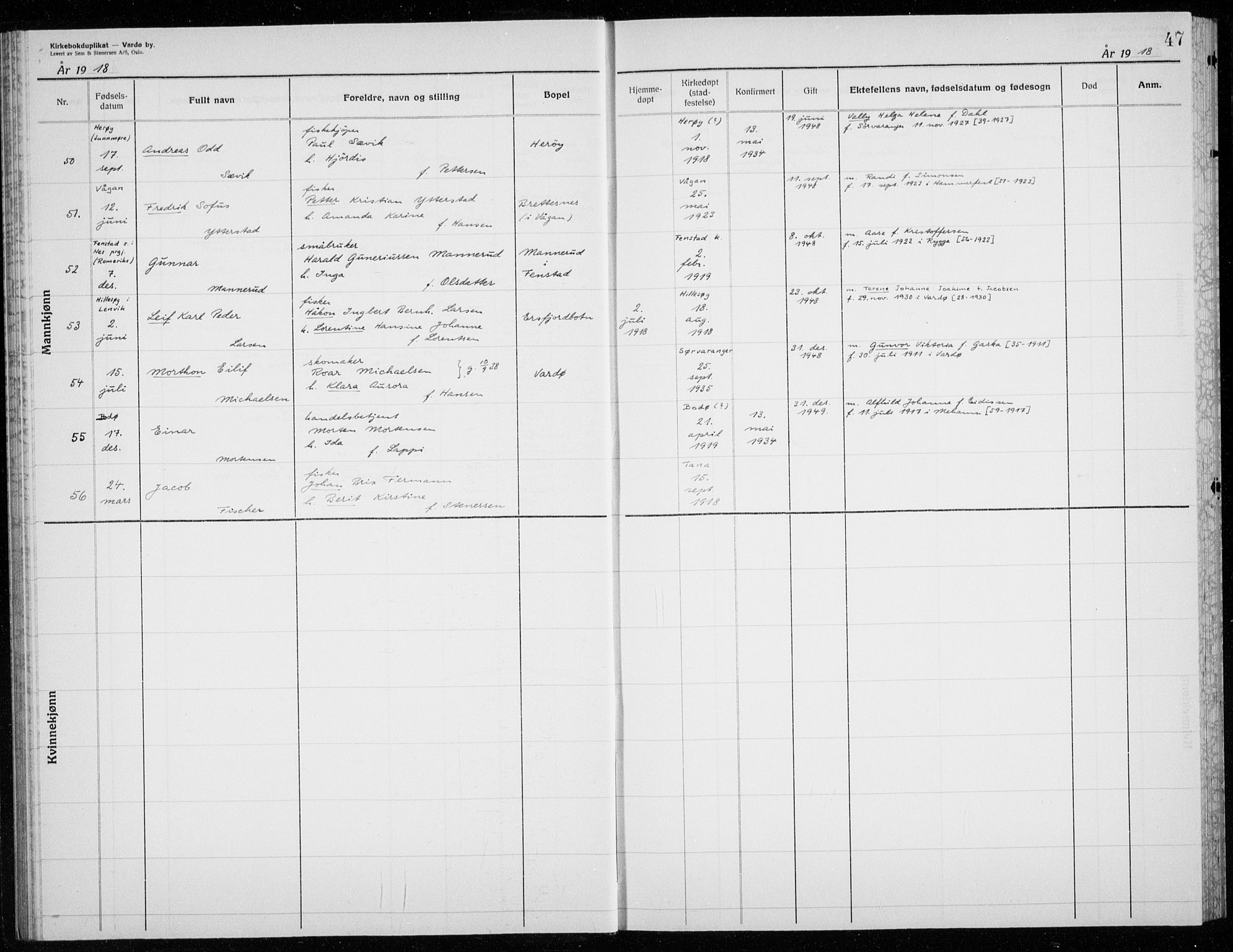 Vardø sokneprestkontor, AV/SATØ-S-1332/H/Hc/L0002kirkerekon: Annen kirkebok nr. 2, 1915-1929, s. 47