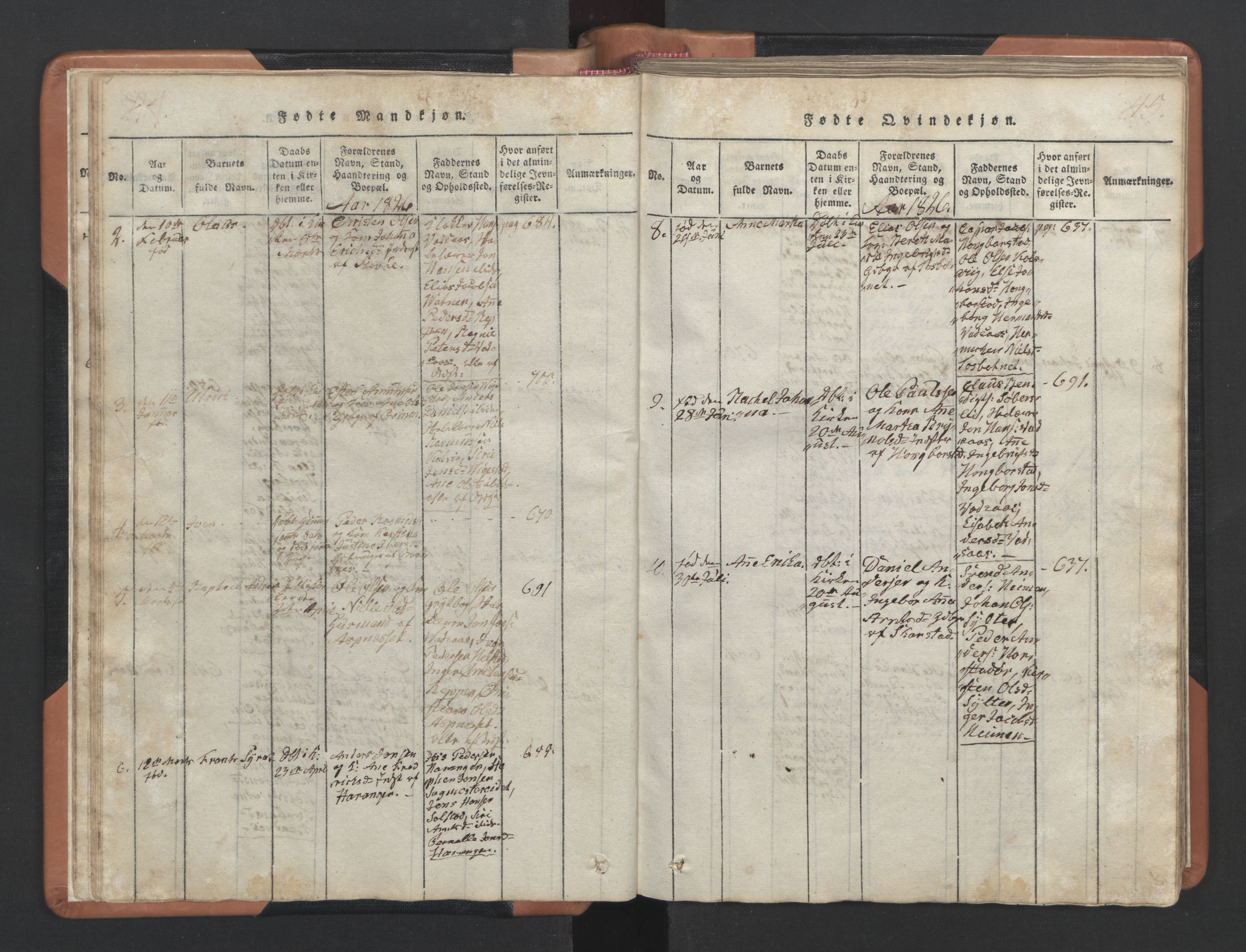 Ministerialprotokoller, klokkerbøker og fødselsregistre - Nordland, AV/SAT-A-1459/810/L0157: Klokkerbok nr. 810C01, 1819-1842, s. 44-45