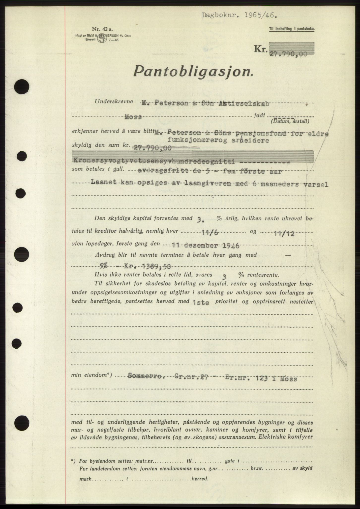 Moss sorenskriveri, SAO/A-10168: Pantebok nr. B15, 1946-1946, Dagboknr: 1965/1946