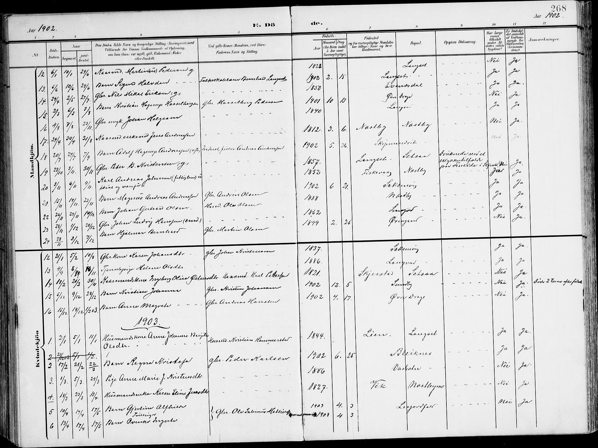 Ministerialprotokoller, klokkerbøker og fødselsregistre - Nordland, SAT/A-1459/847/L0672: Ministerialbok nr. 847A12, 1902-1919, s. 268