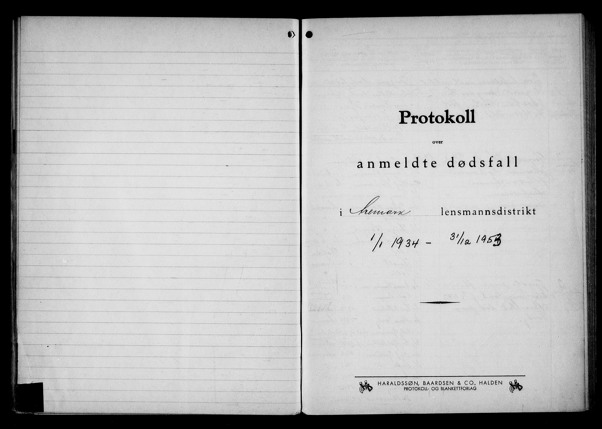 Aremark lensmannskontor, AV/SAO-A-10631/H/Ha/L0005: Dødsfallsprotokoll, 1934-1953