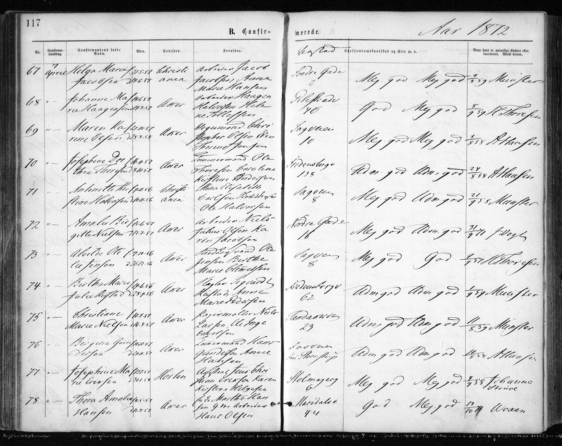 Gamle Aker prestekontor Kirkebøker, AV/SAO-A-10617a/F/L0003: Ministerialbok nr. 3, 1865-1873, s. 117