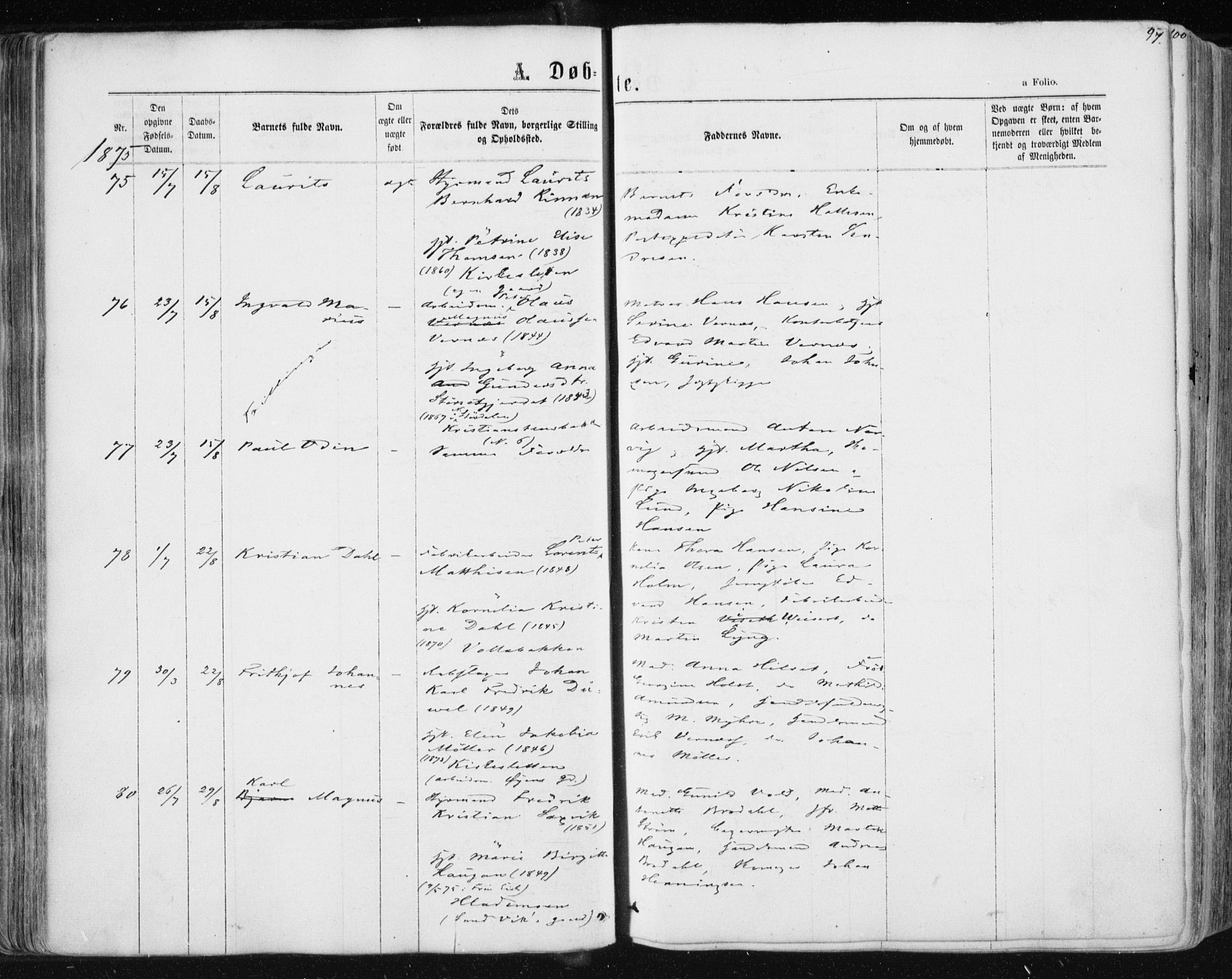 Ministerialprotokoller, klokkerbøker og fødselsregistre - Sør-Trøndelag, SAT/A-1456/604/L0186: Ministerialbok nr. 604A07, 1866-1877, s. 97