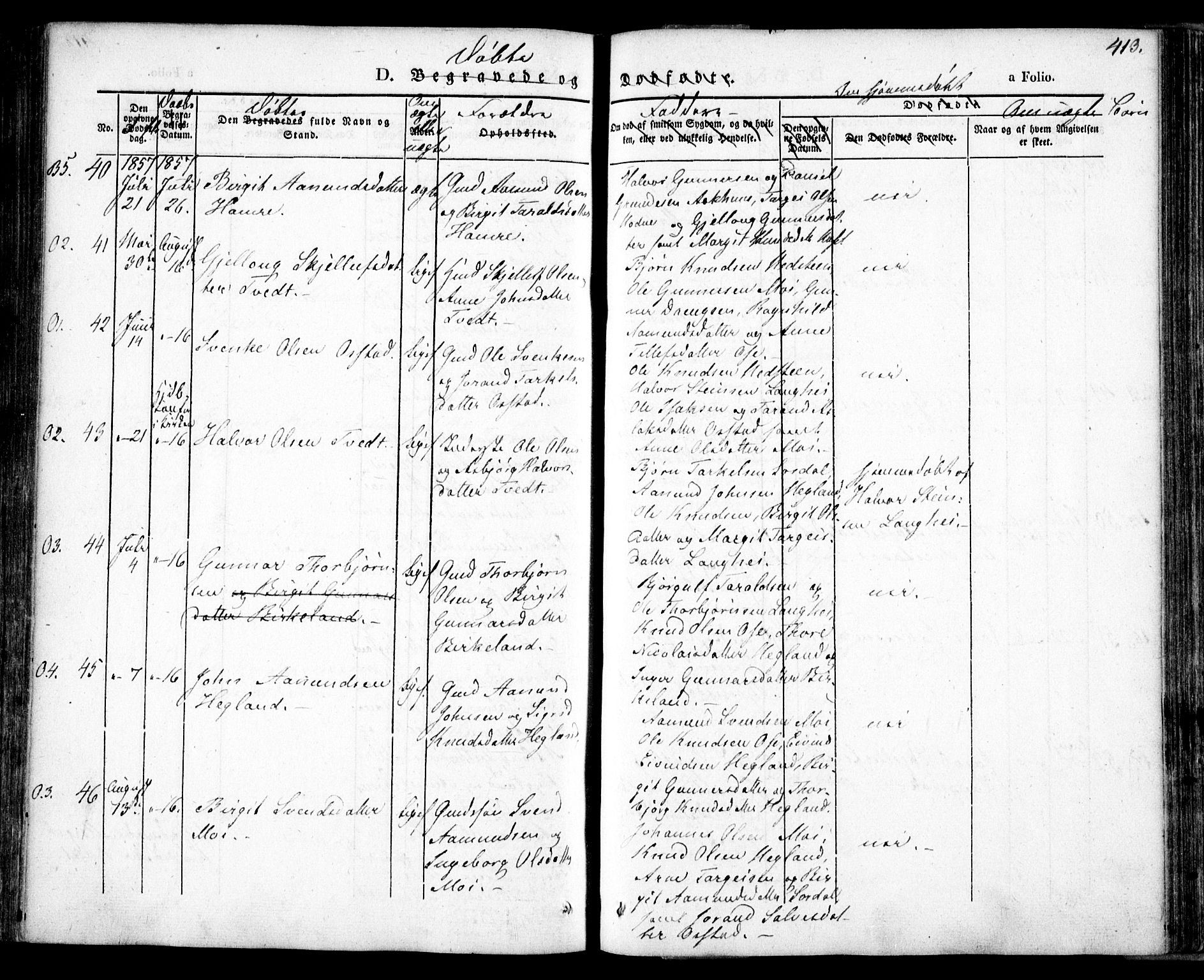 Bygland sokneprestkontor, AV/SAK-1111-0006/F/Fa/Fab/L0004: Ministerialbok nr. A 4, 1842-1858, s. 413