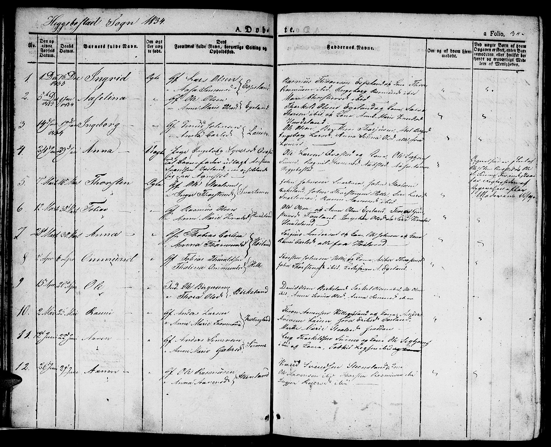 Hægebostad sokneprestkontor, SAK/1111-0024/F/Fa/Faa/L0003: Ministerialbok nr. A 3 /1, 1825-1834, s. 34