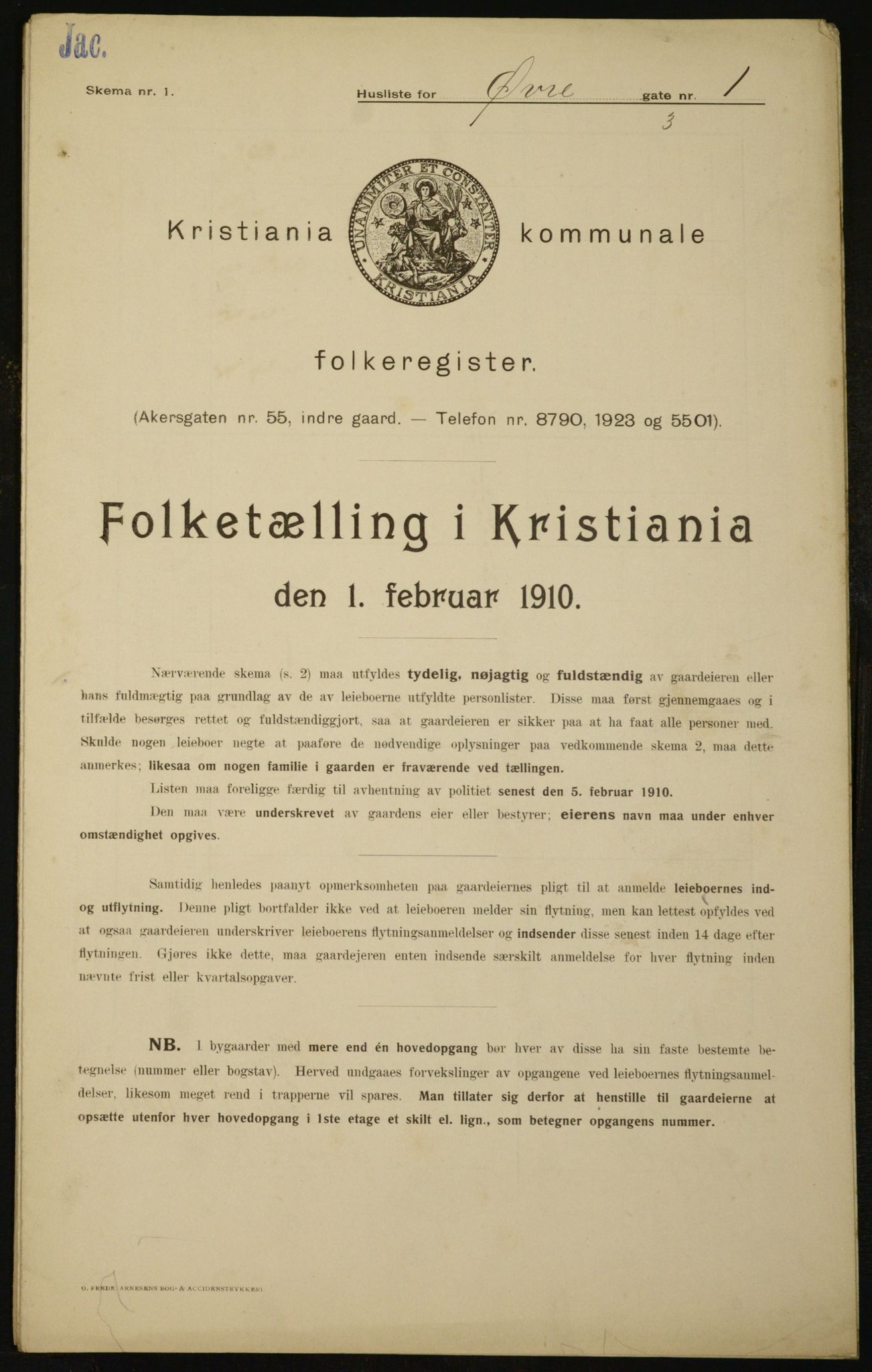 OBA, Kommunal folketelling 1.2.1910 for Kristiania, 1910, s. 123017