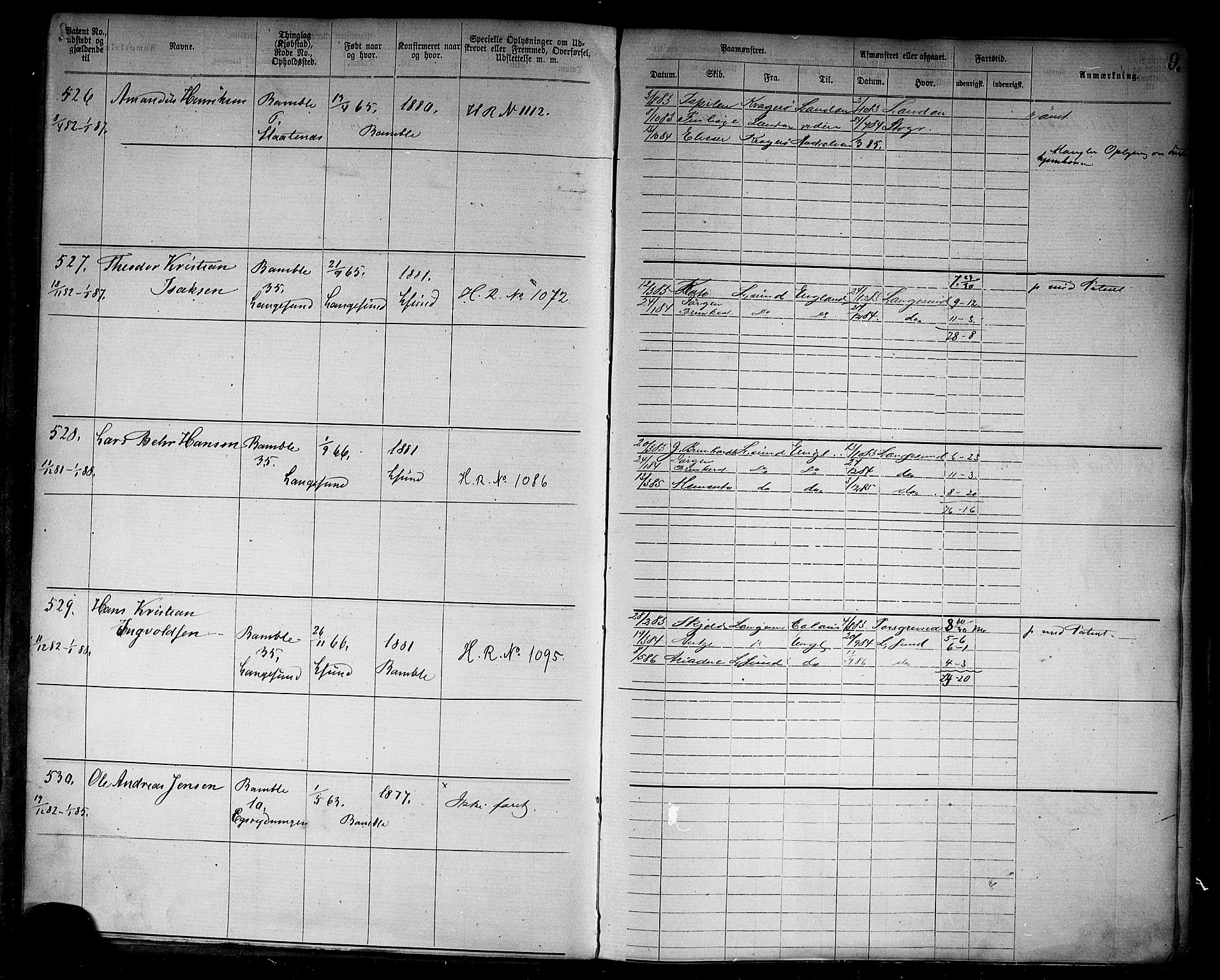Langesund innrulleringskontor, AV/SAKO-A-831/F/Fb/L0004: Annotasjonsrulle, 1880-1911, s. 11
