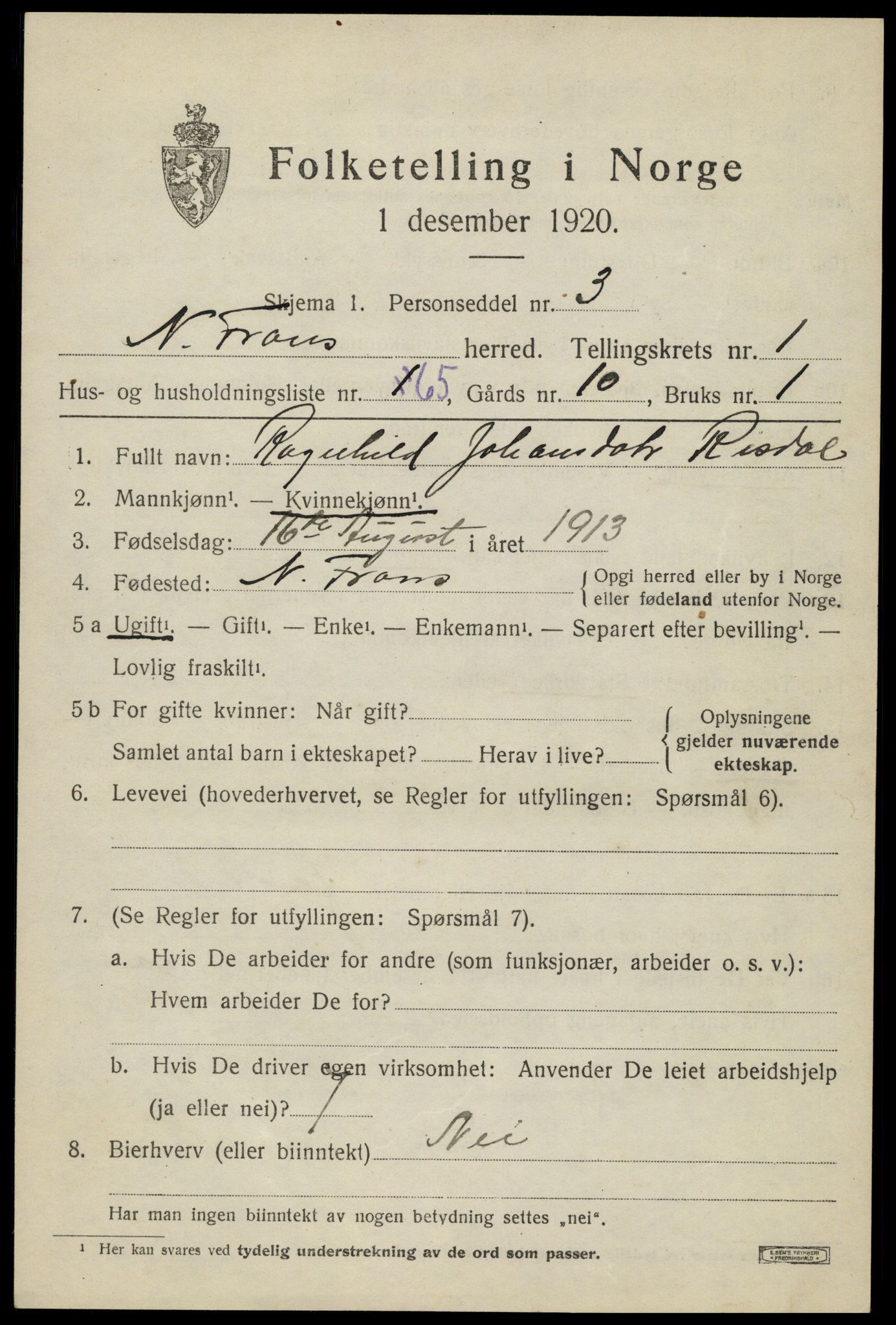 SAH, Folketelling 1920 for 0518 Nord-Fron herred, 1920, s. 2388