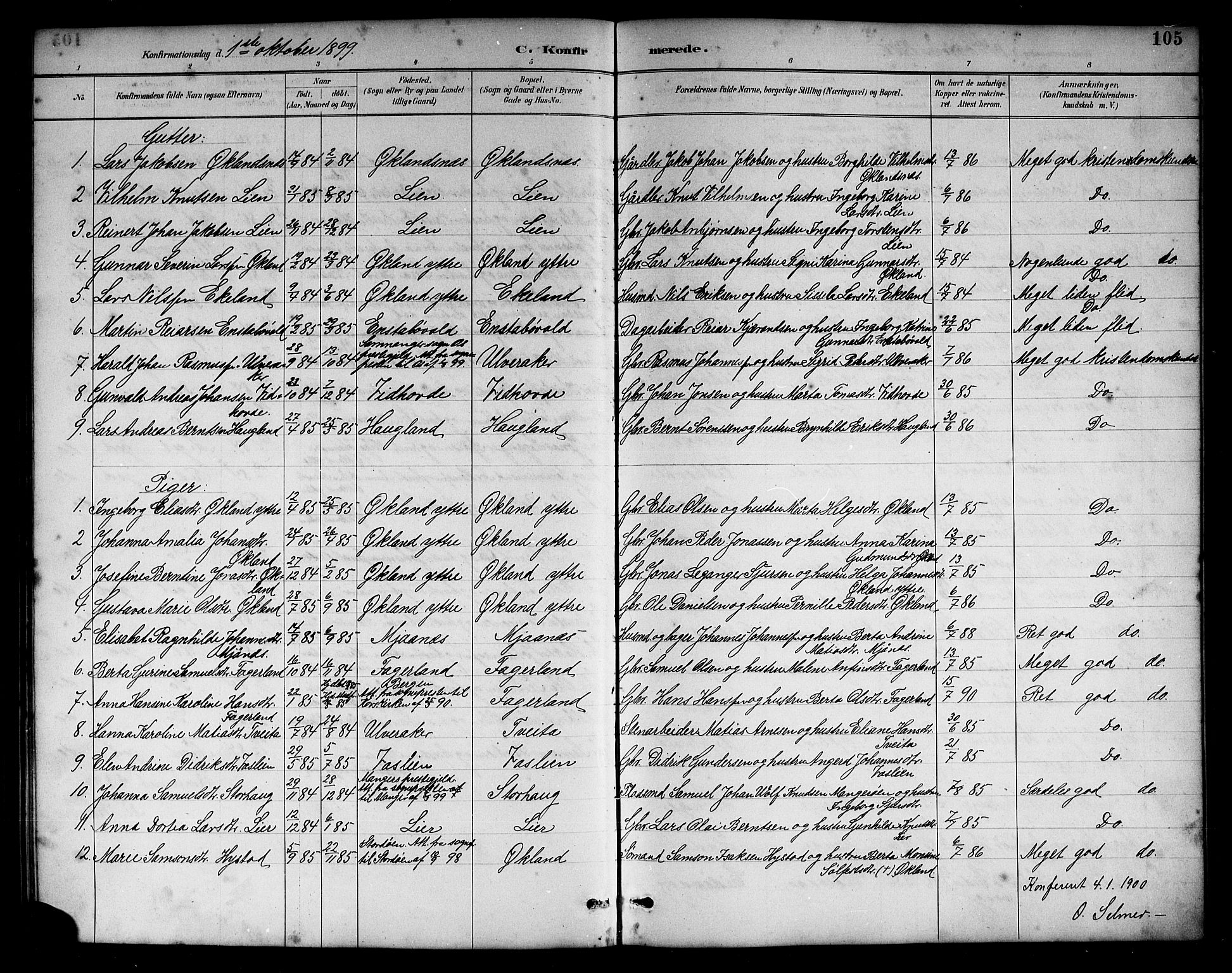 Sveio Sokneprestembete, AV/SAB-A-78501/H/Hab: Klokkerbok nr. B 2, 1887-1911, s. 105
