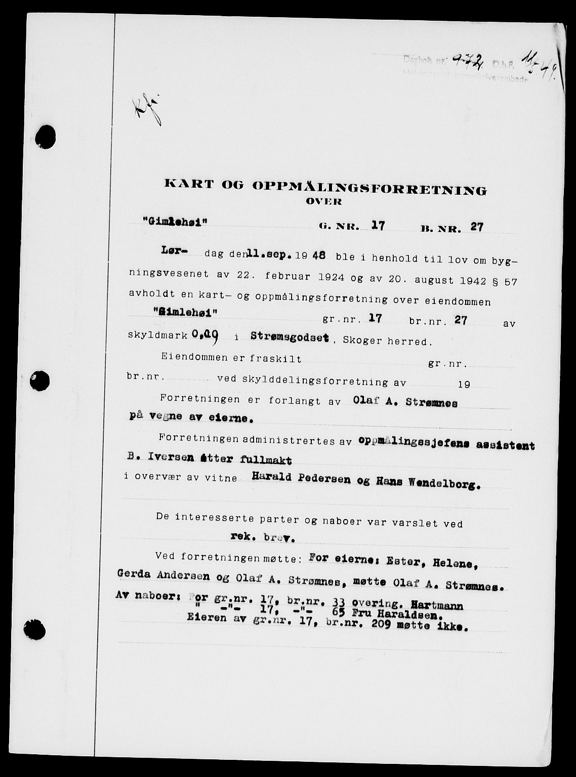 Holmestrand sorenskriveri, SAKO/A-67/G/Ga/Gaa/L0066: Pantebok nr. A-66, 1949-1949, Dagboknr: 972/1949