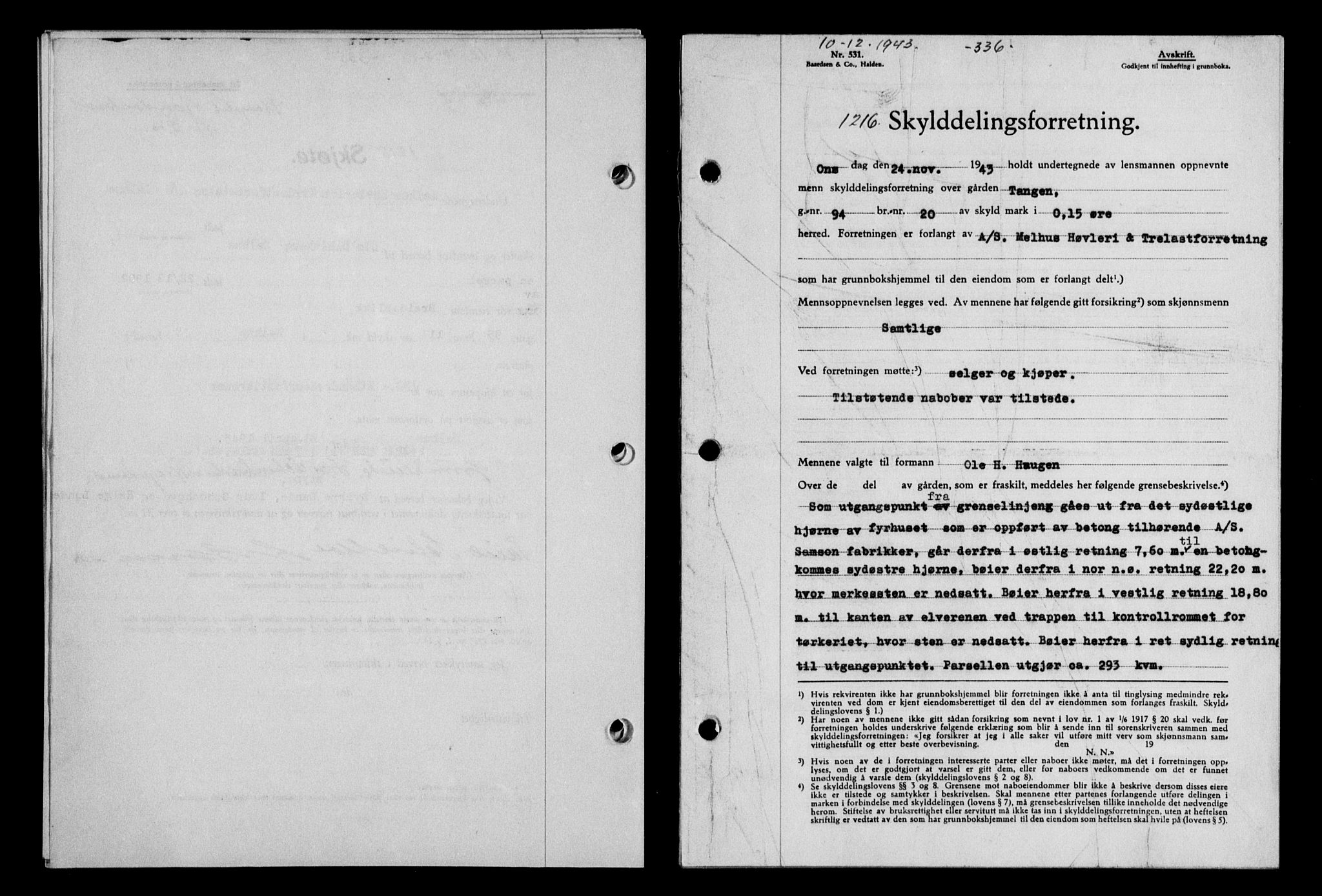 Gauldal sorenskriveri, SAT/A-0014/1/2/2C/L0057: Pantebok nr. 62, 1943-1944, Dagboknr: 1216/1943
