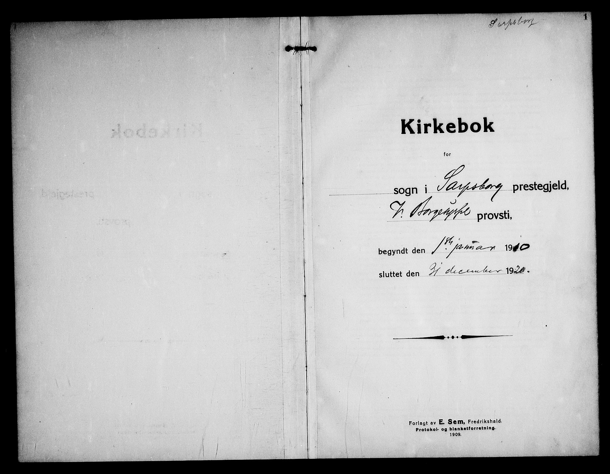 Sarpsborg prestekontor Kirkebøker, SAO/A-2006/F/Fa/L0007: Ministerialbok nr. 7, 1910-1918, s. 1