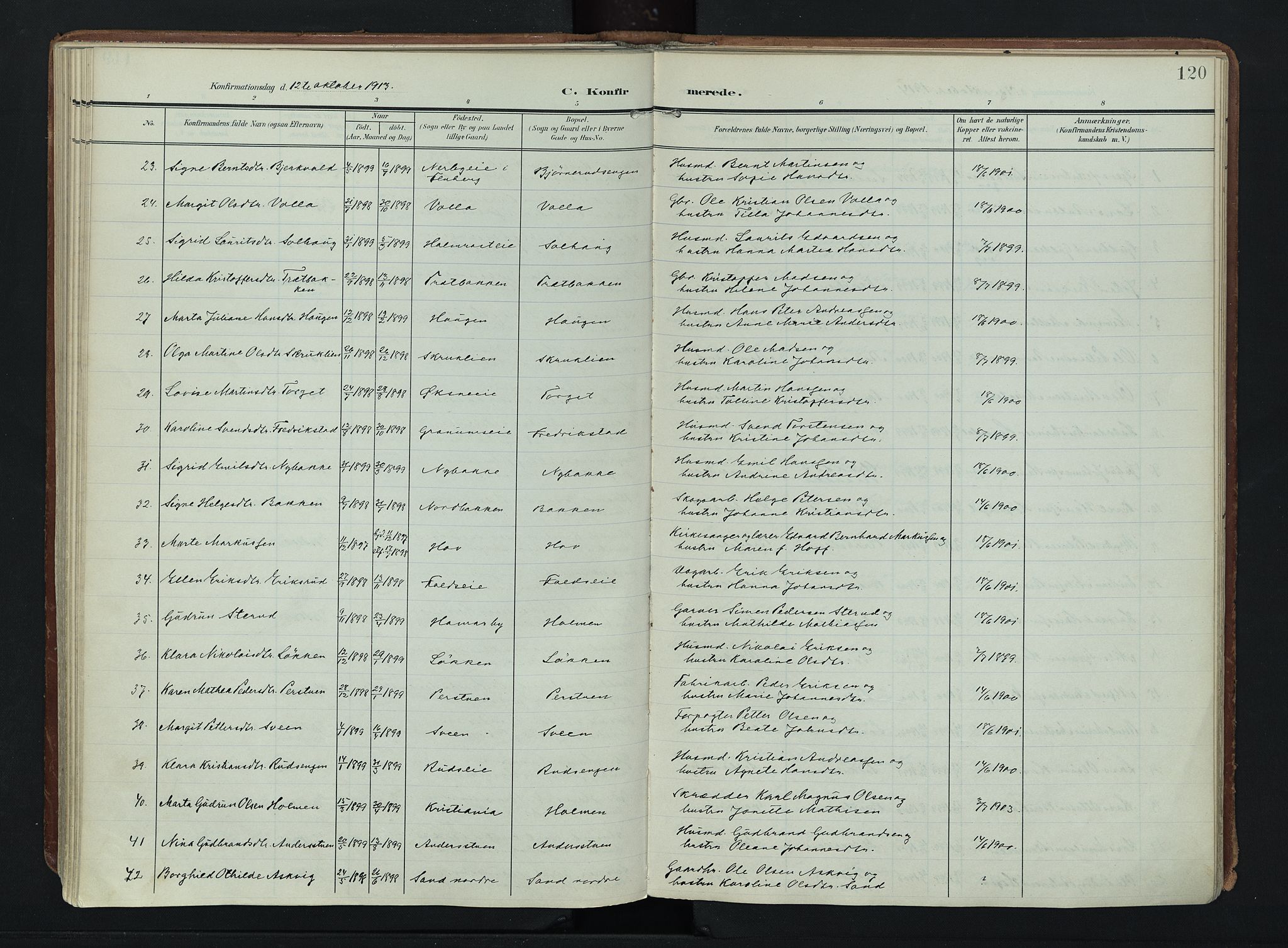 Søndre Land prestekontor, AV/SAH-PREST-122/K/L0007: Ministerialbok nr. 7, 1905-1914, s. 120