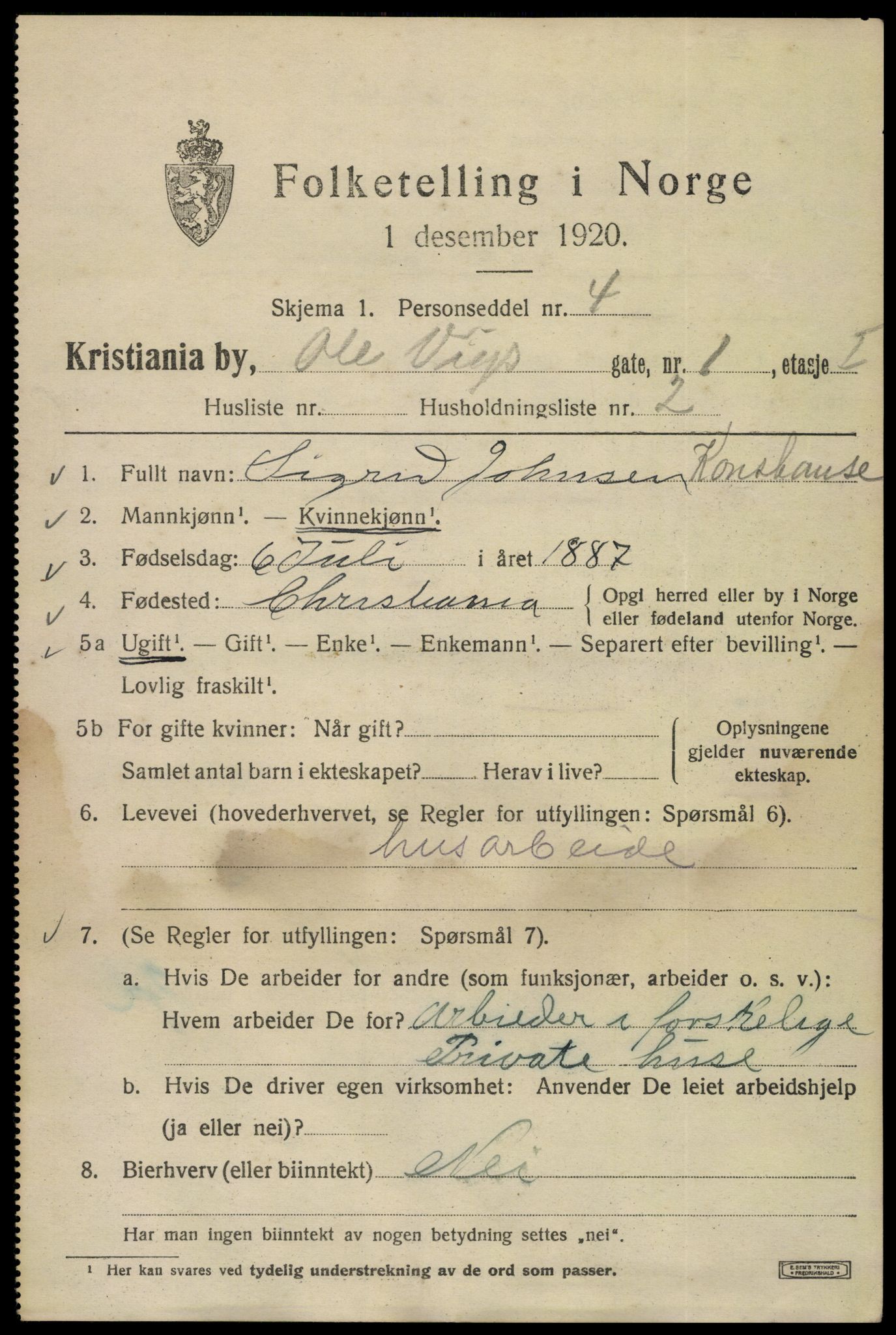 SAO, Folketelling 1920 for 0301 Kristiania kjøpstad, 1920, s. 432937