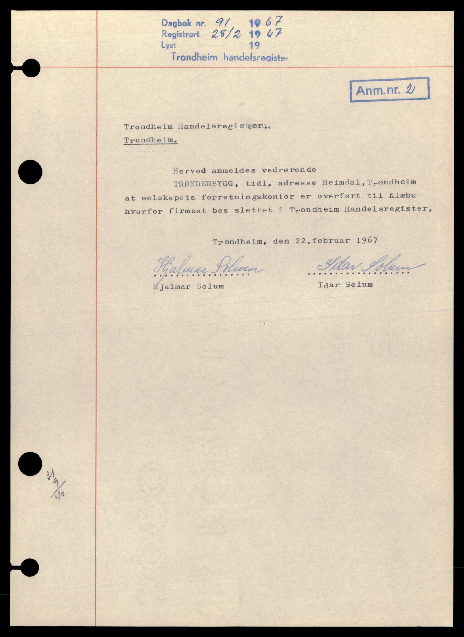 Trondheim byfogd, AV/SAT-A-0003/2/J/Jd/Jdb/L0053: Enkeltmannsforetak, Tr-Å, 1965-1982, s. 1