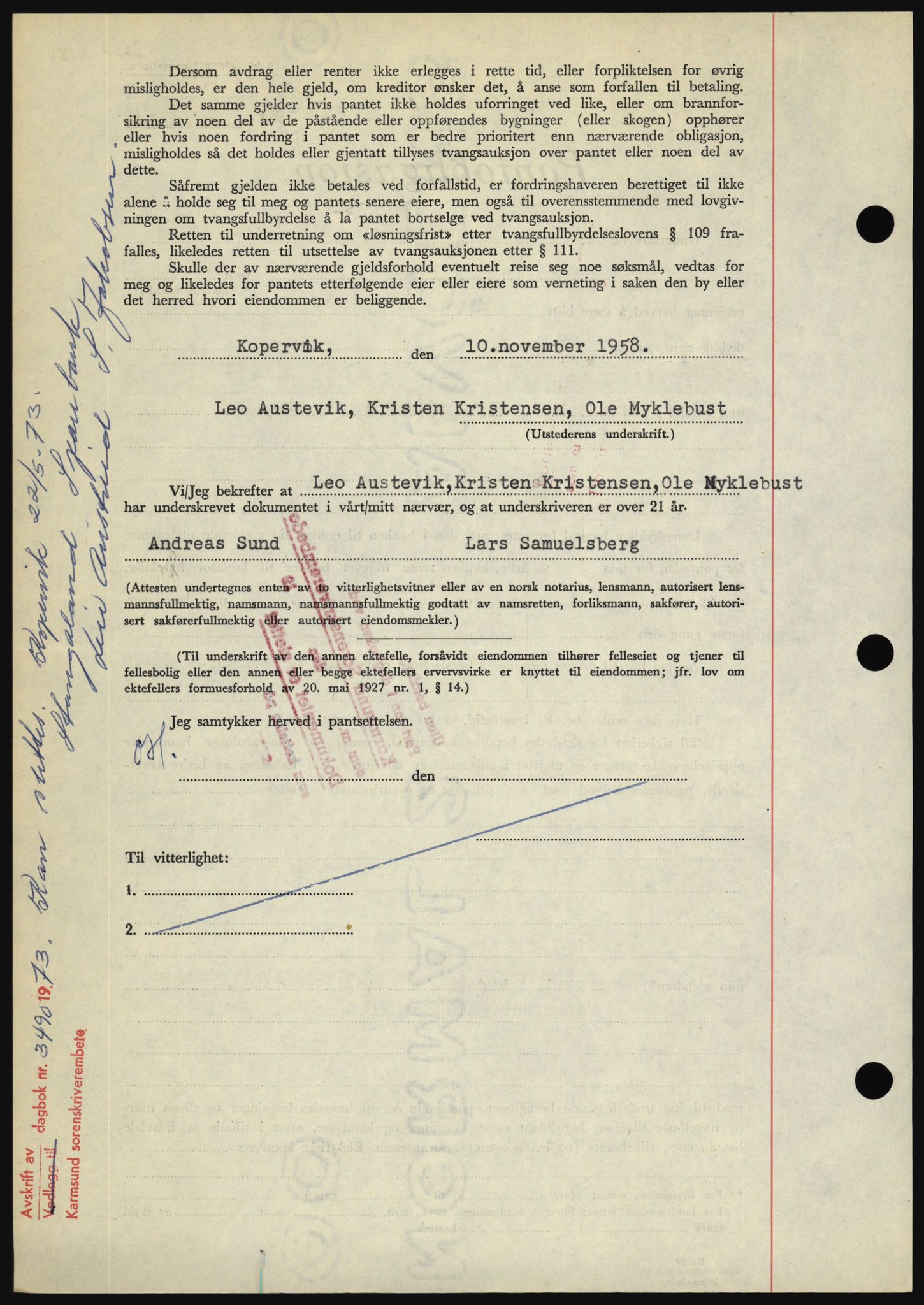 Karmsund sorenskriveri, AV/SAST-A-100311/01/II/IIBBE/L0041: Pantebok nr. B 87, 1958-1958, Dagboknr: 2704/1958