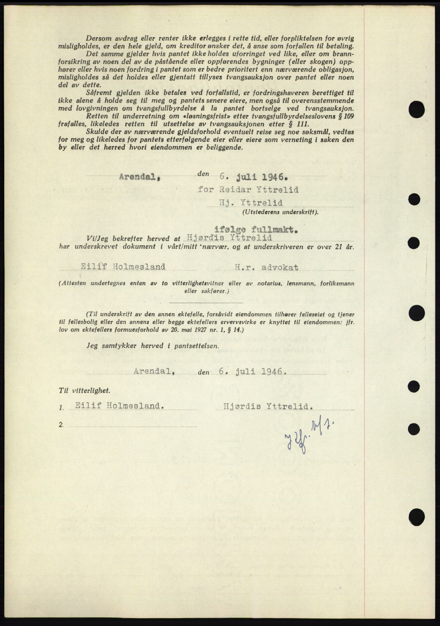 Nedenes sorenskriveri, SAK/1221-0006/G/Gb/Gbb/L0003: Pantebok nr. B3b, 1946-1946, Dagboknr: 754/1946
