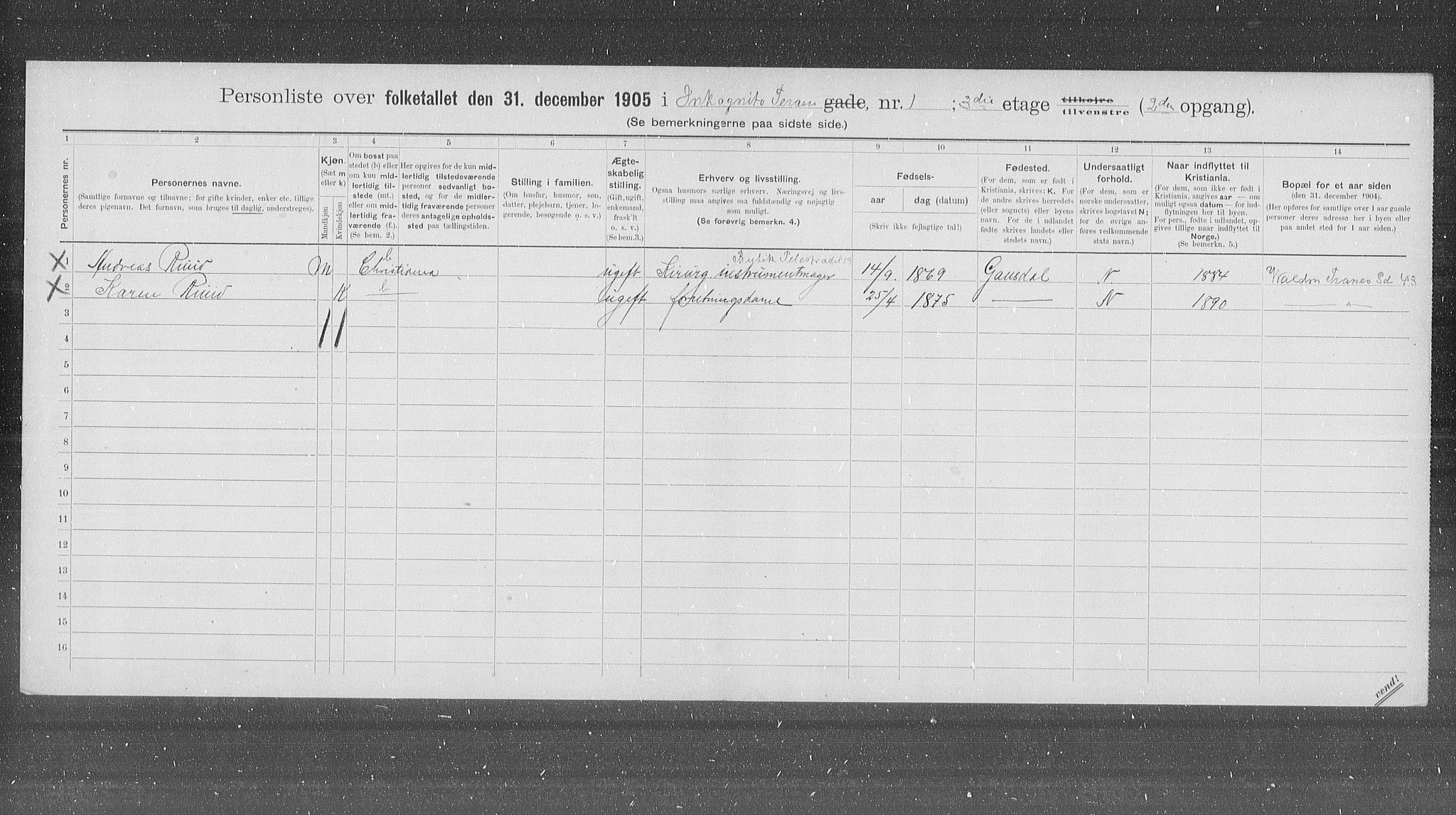 OBA, Kommunal folketelling 31.12.1905 for Kristiania kjøpstad, 1905, s. 23190