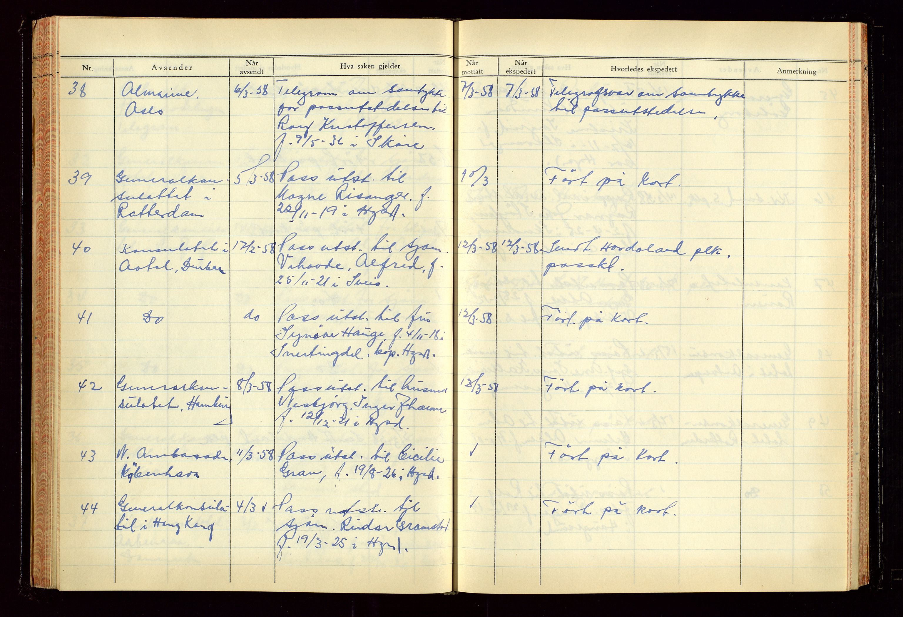 Haugesund politikammer, AV/SAST-A-100440/K/L0007: Passjournal (16 12 53-07 1065), 1953-1965, s. 88