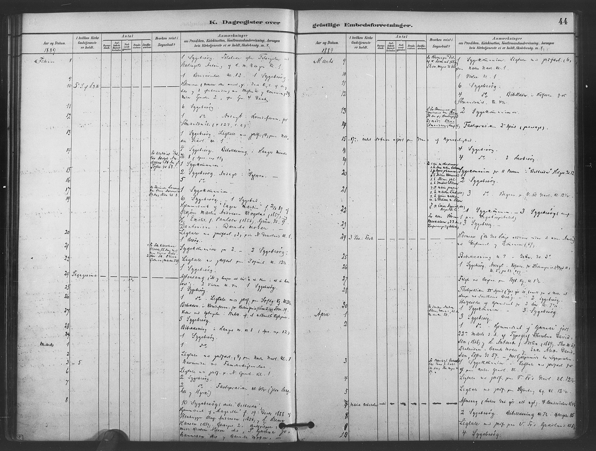 Paulus prestekontor Kirkebøker, AV/SAO-A-10871/I/Ib/L0001: Dagsregister nr. II 1, 1882-1910, s. 44