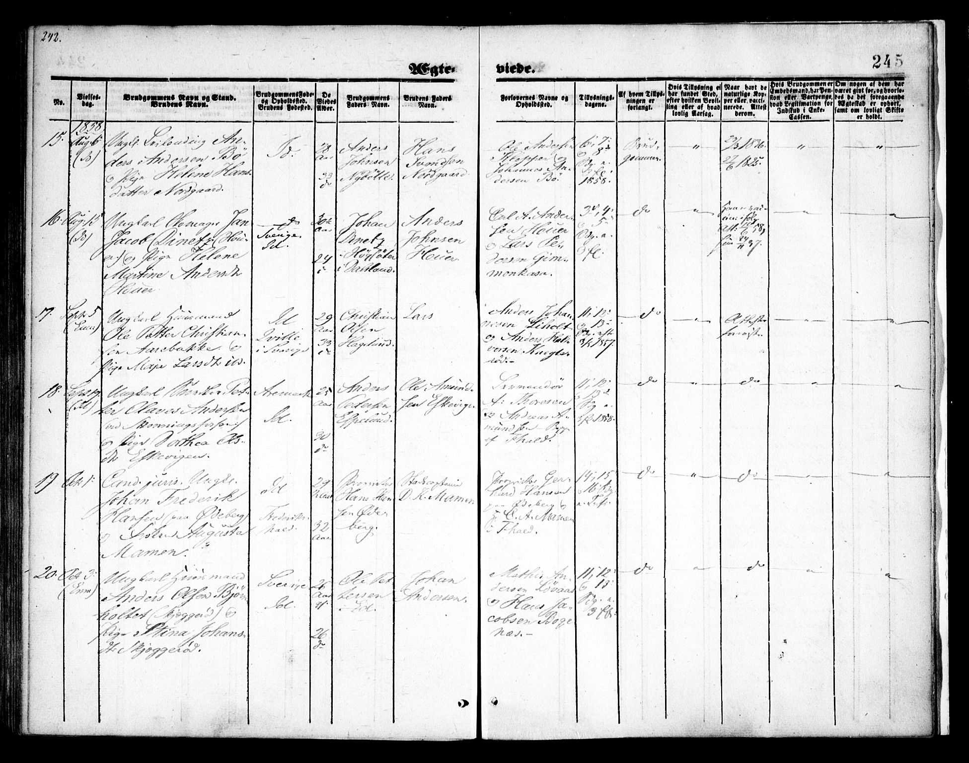 Idd prestekontor Kirkebøker, AV/SAO-A-10911/F/Fc/L0004a: Ministerialbok nr. III 4A, 1848-1860, s. 245