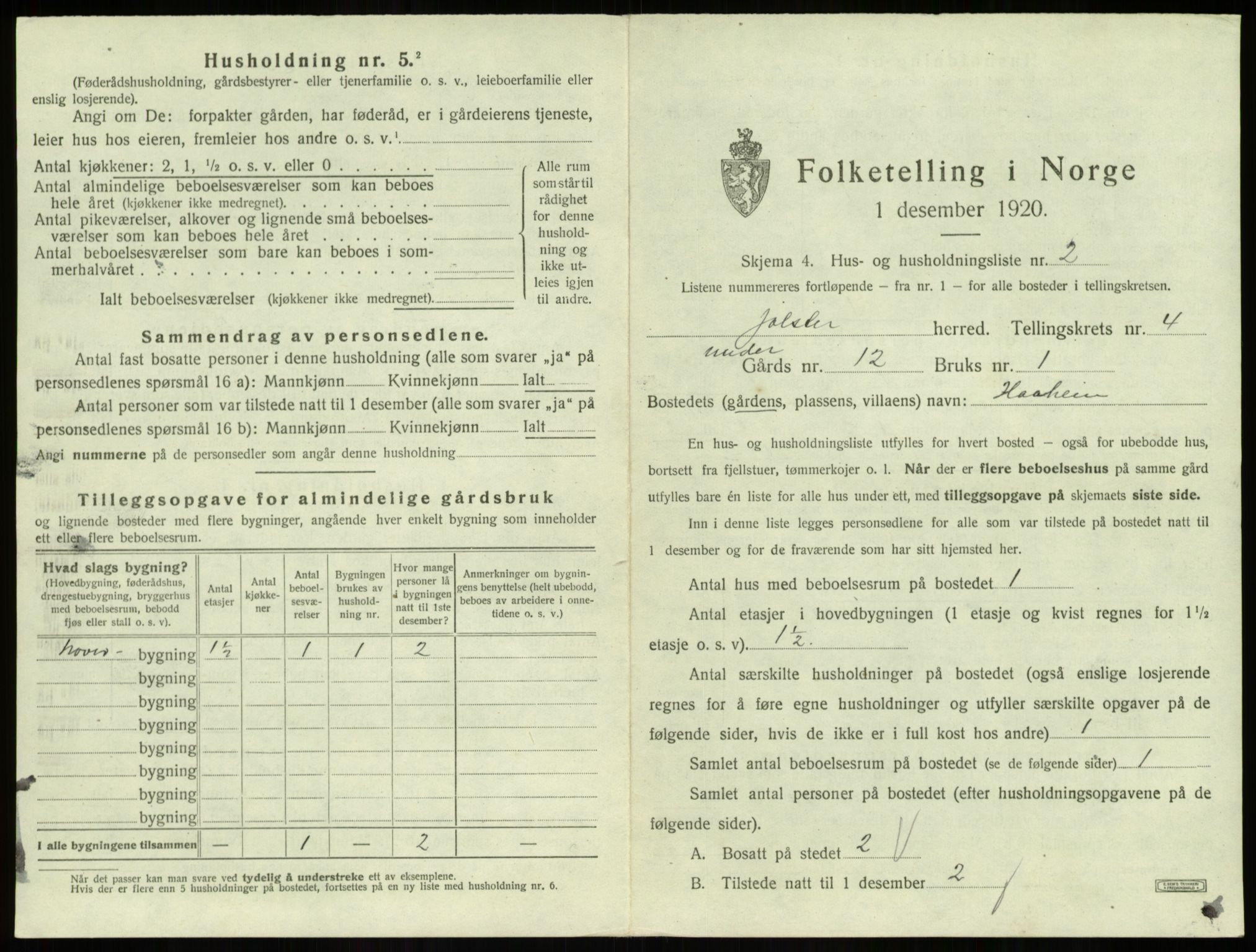 SAB, Folketelling 1920 for 1431 Jølster herred, 1920, s. 272