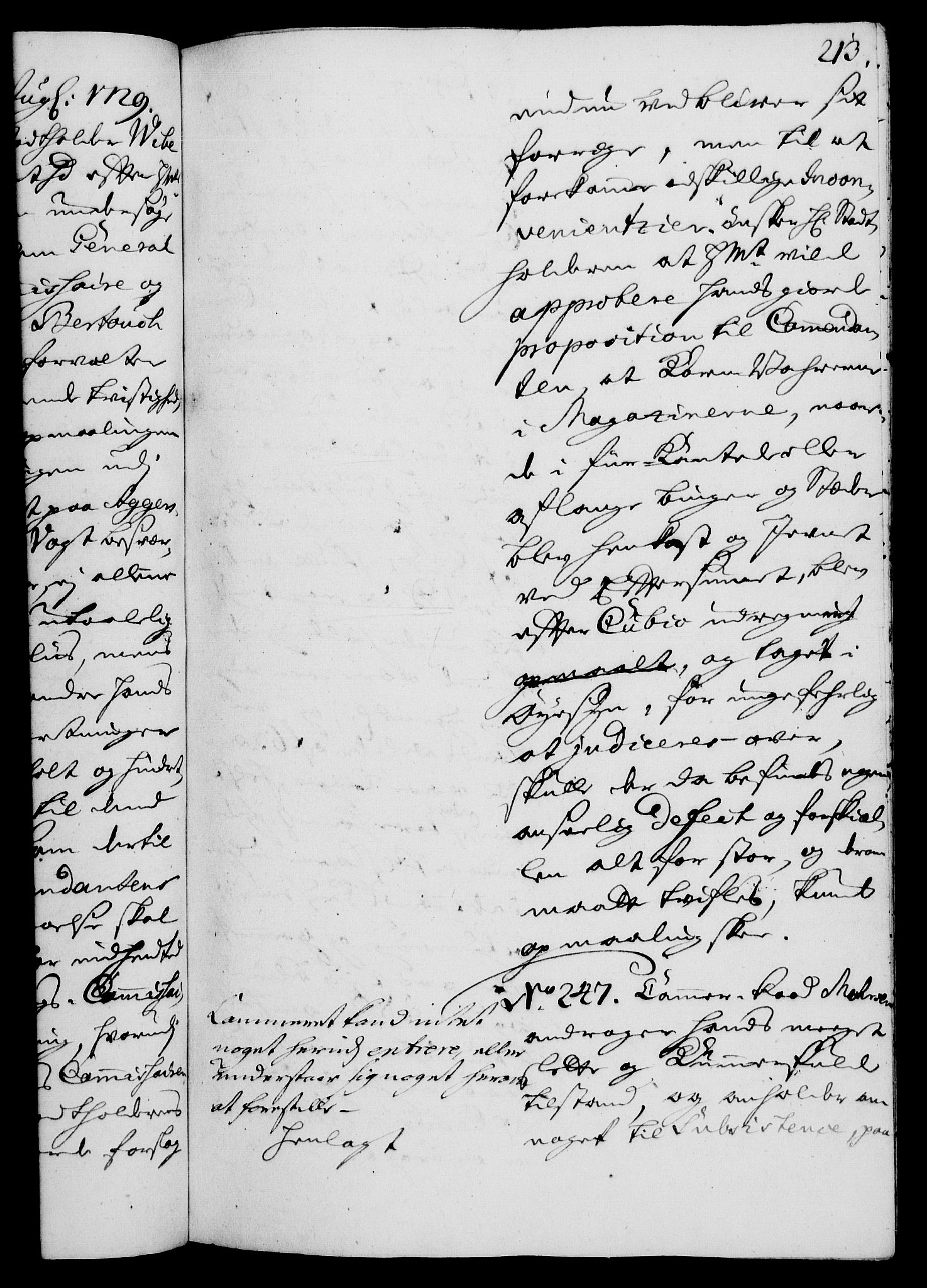 Rentekammeret, Kammerkanselliet, AV/RA-EA-3111/G/Gh/Gha/L0011: Norsk ekstraktmemorialprotokoll (merket RK 53.56), 1729, s. 213