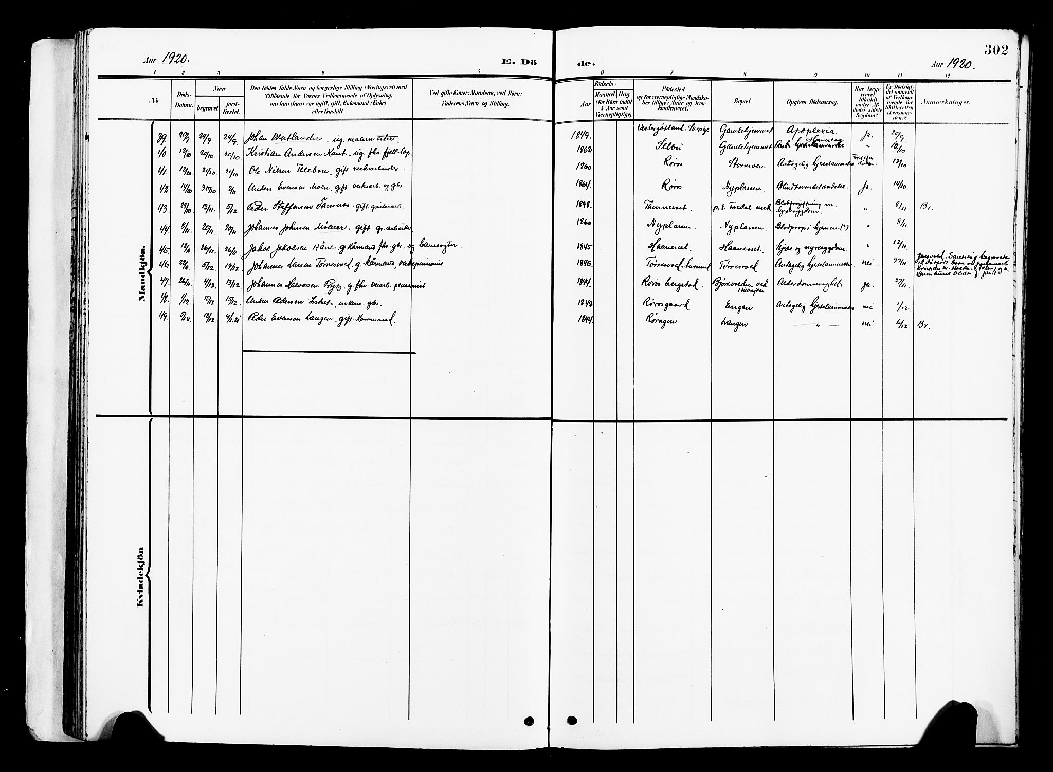 Ministerialprotokoller, klokkerbøker og fødselsregistre - Sør-Trøndelag, AV/SAT-A-1456/681/L0942: Klokkerbok nr. 681C06, 1906-1925, s. 302