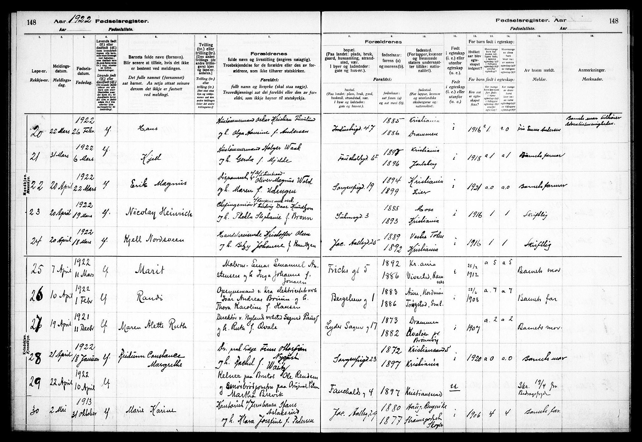 Fagerborg prestekontor Kirkebøker, AV/SAO-A-10844/J/Ja/L0001: Fødselsregister nr. 1, 1916-1925, s. 148
